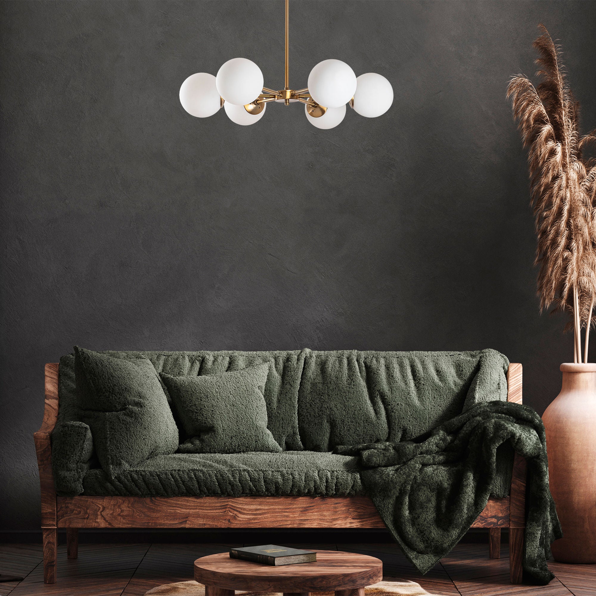 Candeeiro de Teto Vintage Elegante – 73 x 73 x 35-72 cm – Cobre – Metal e Vidro
