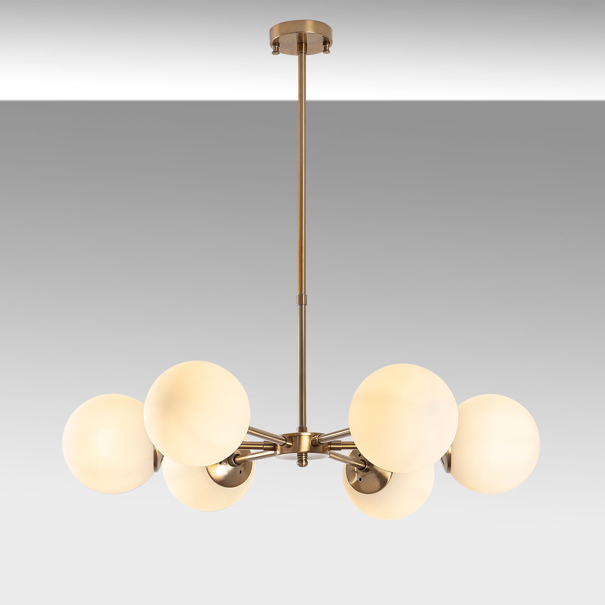 Candeeiro de Teto Vintage Elegante – 73 x 73 x 35-72 cm – Cobre – Metal e Vidro
