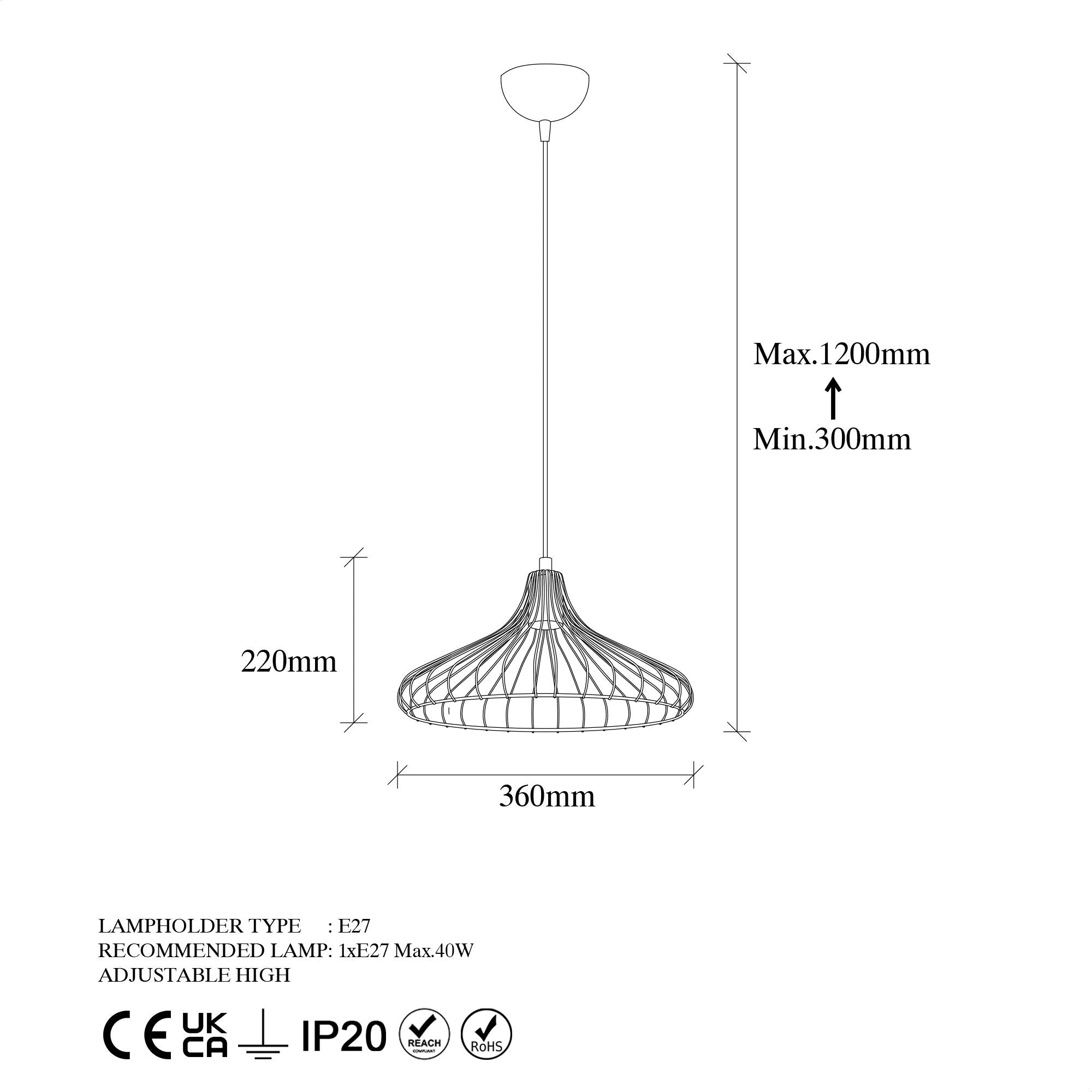 Candeeiro de Teto industrial – altura ajustável de 30 a 120 cm – preto – metal