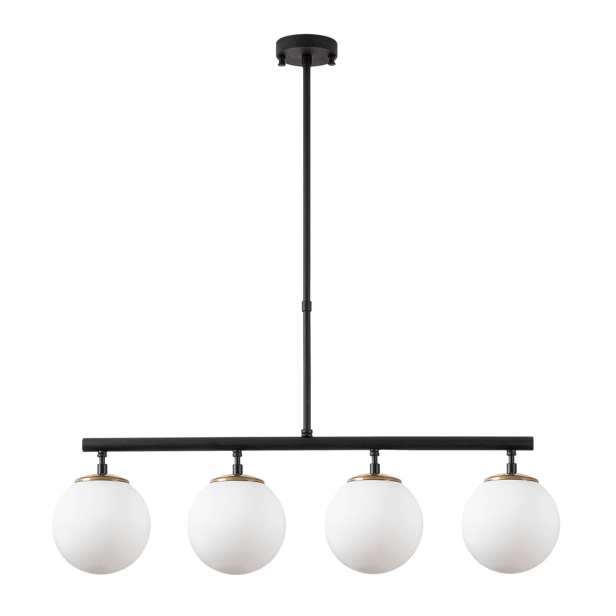 Candeeiro de Teto Industrial Moderno – 70 x 15 x 43-87 cm – Preto, Dourado e Branco – Metal e Vidro