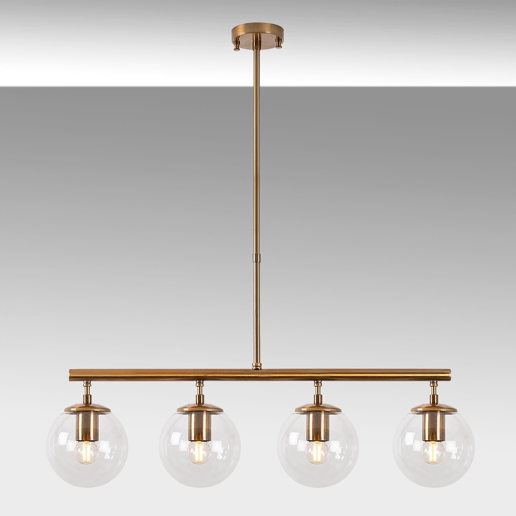 Candeeiro de Teto Vintage Elegante – 70 x 15 x 43-87 cm – Cobre – Metal e Vidro