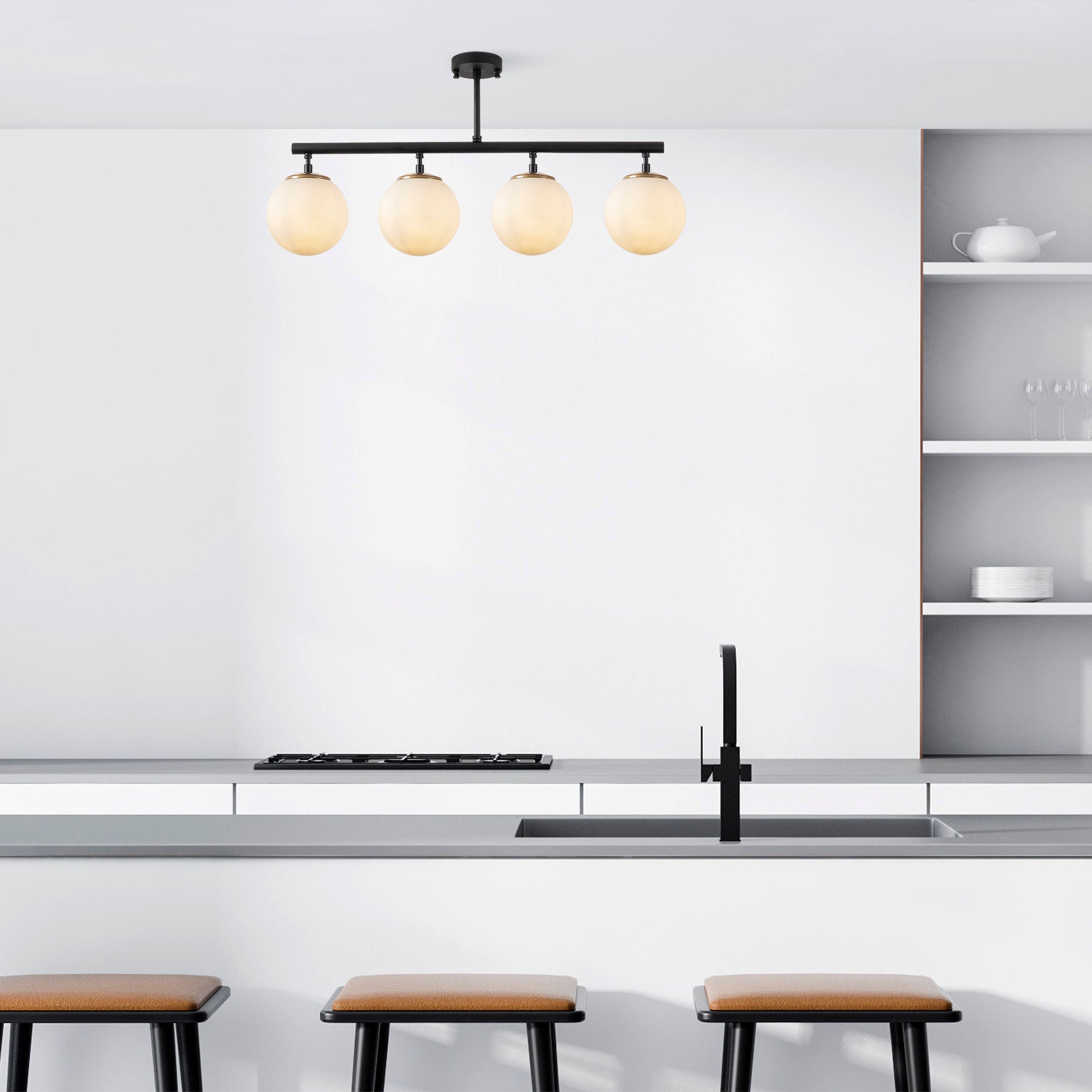 Candeeiro de Teto – 70 x 15 x 35 cm – Preto e Dourado – Metal