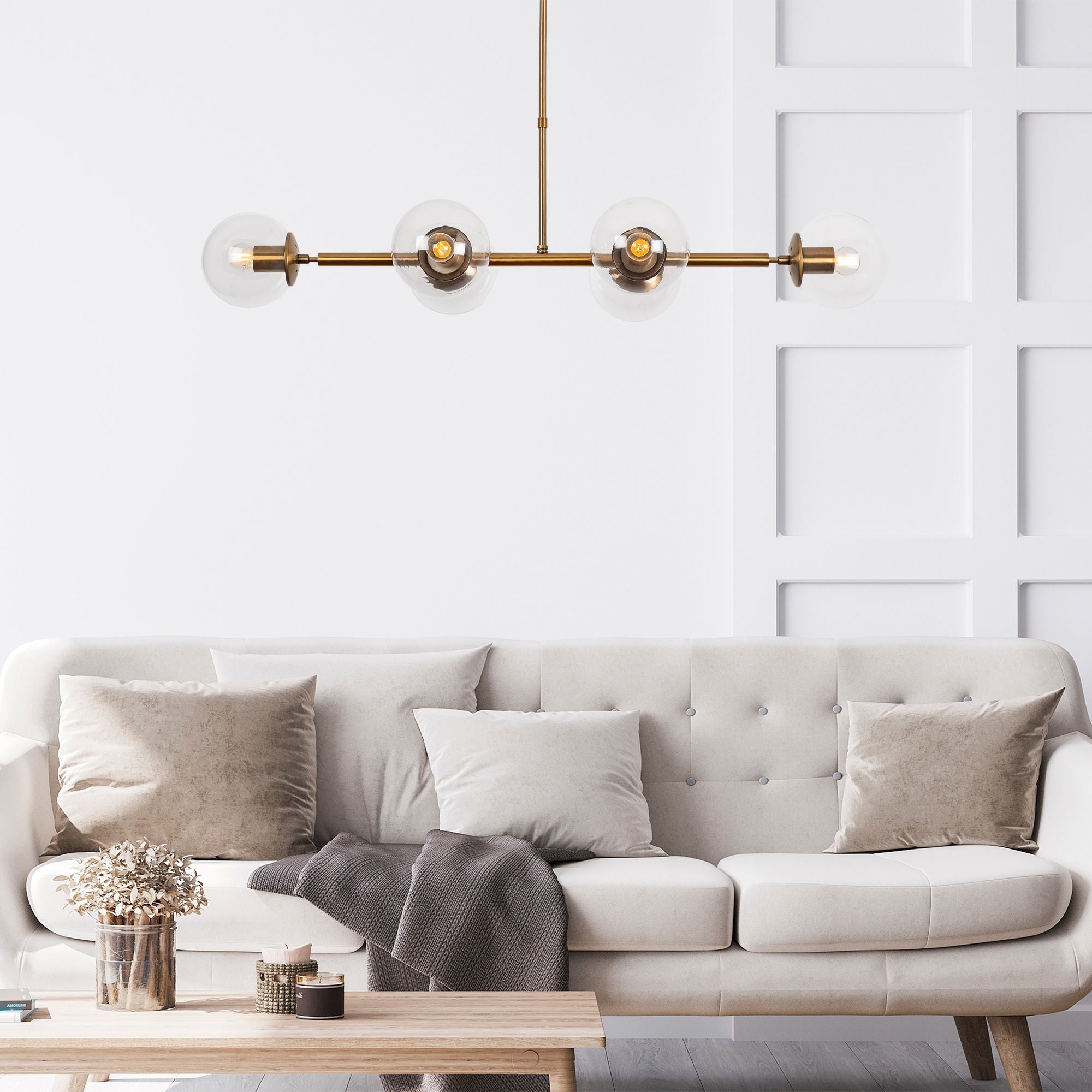 Candeeiro de Teto Vintage – 110x40x35-66 cm – Cobre – Metal e Vidro