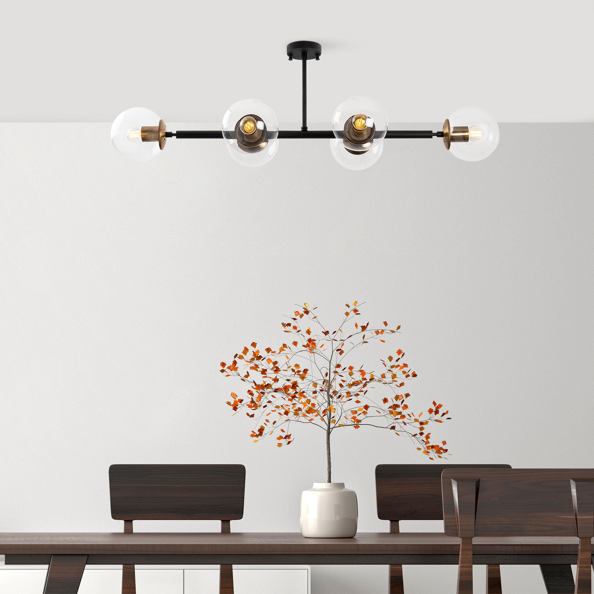 Candeeiro de Teto Industrial Moderno – 110 x 40 x 35 cm – Preto e Antigo – Metal e Vidro