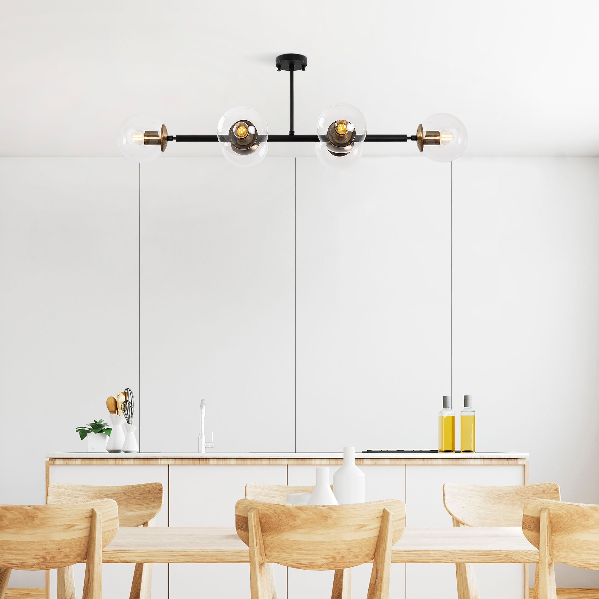Candeeiro de Teto Industrial Moderno – 110 x 40 x 35 cm – Preto e Antigo – Metal e Vidro