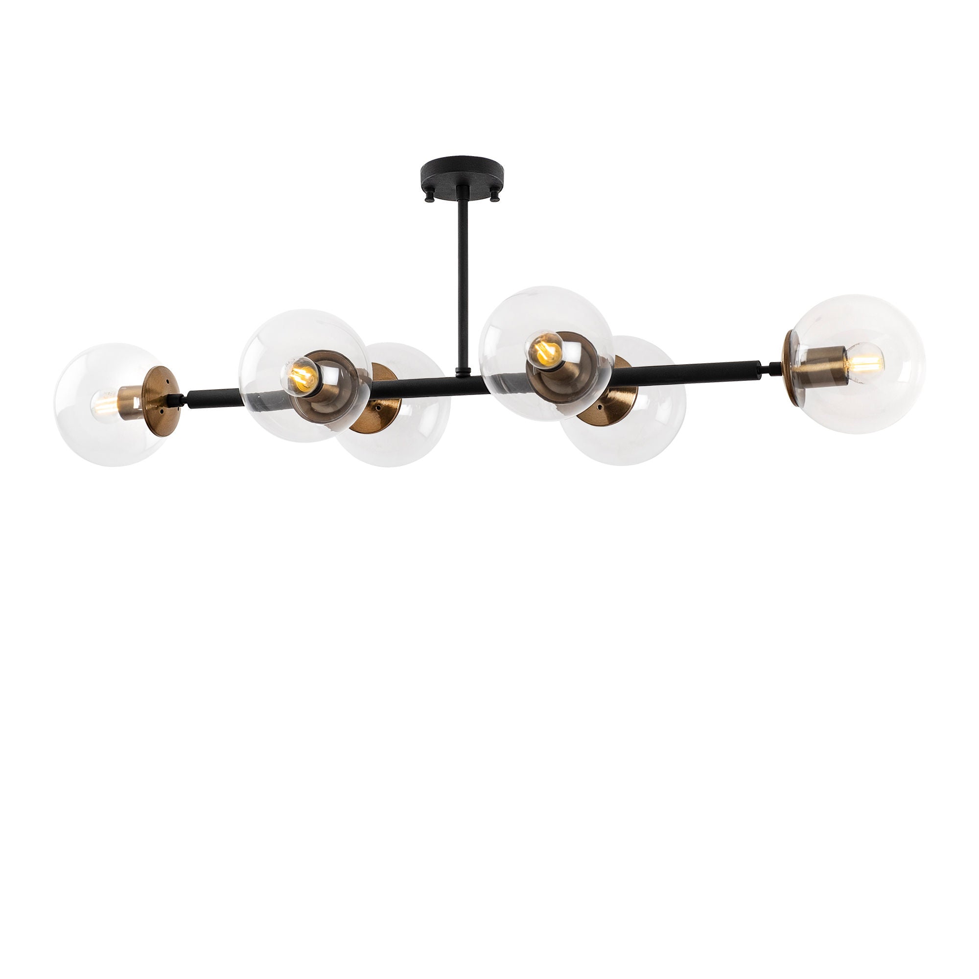 Candeeiro de Teto Industrial Moderno – 110 x 40 x 35 cm – Preto e Antigo – Metal e Vidro