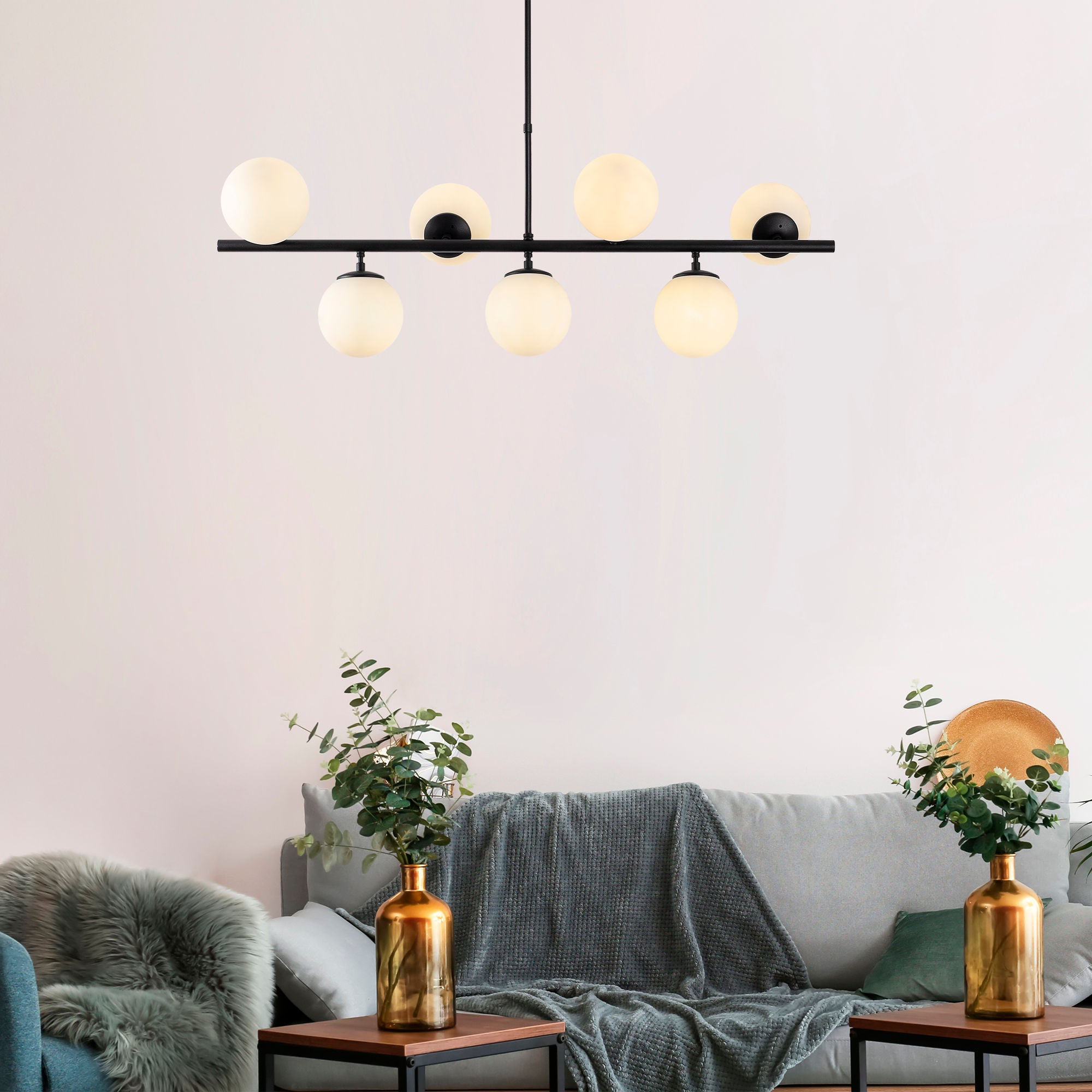 Candeeiro de Teto – 113 x 40 x 46-85 cm – Preto – Metal e Vidro
