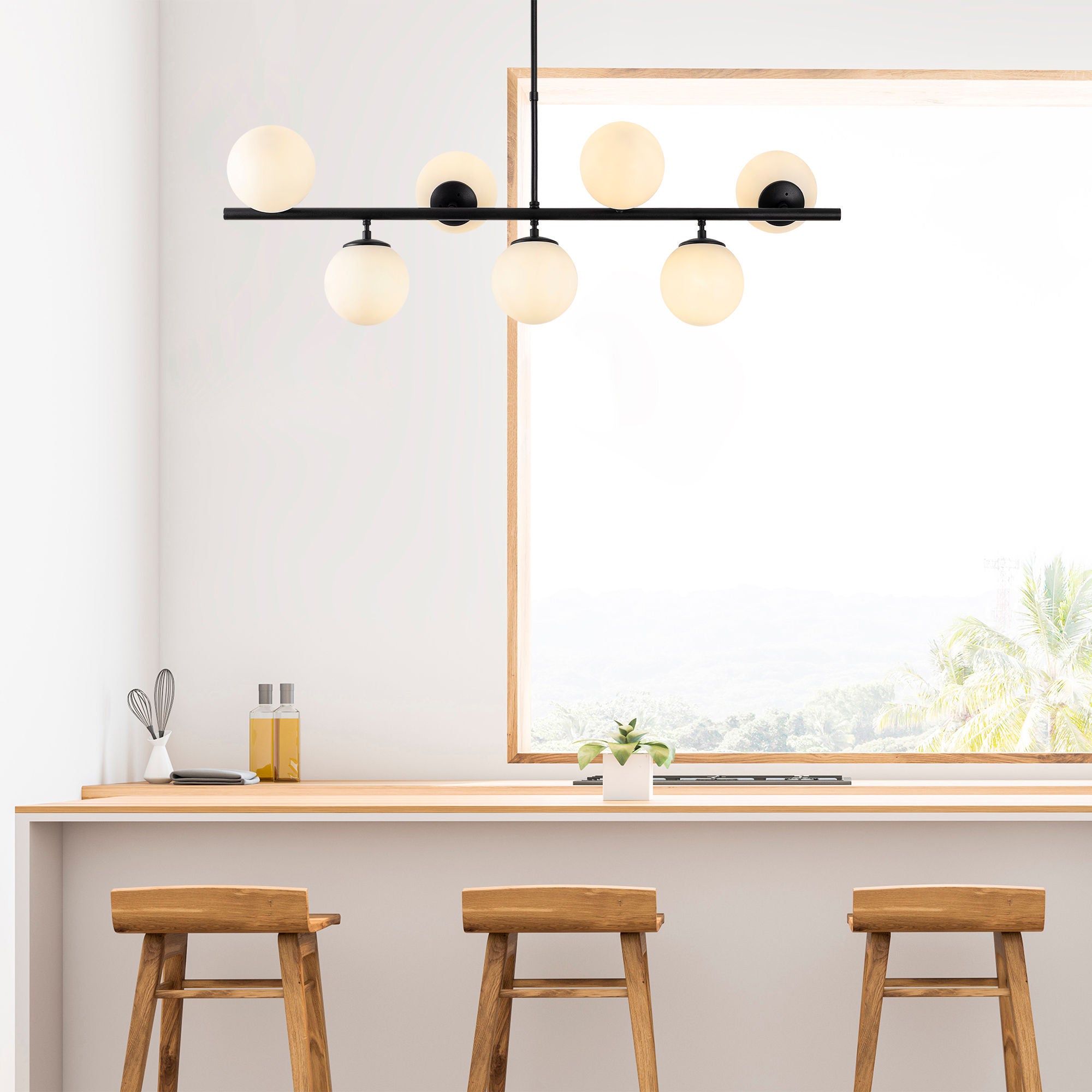 Candeeiro de Teto – 113 x 40 x 46-85 cm – Preto – Metal e Vidro