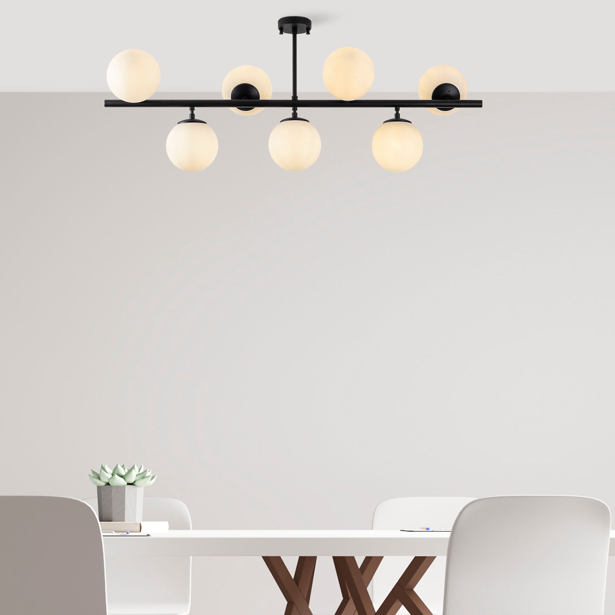 Candeeiro de Teto moderno – 113 x 40 x 46 cm – preto – metal e vidro