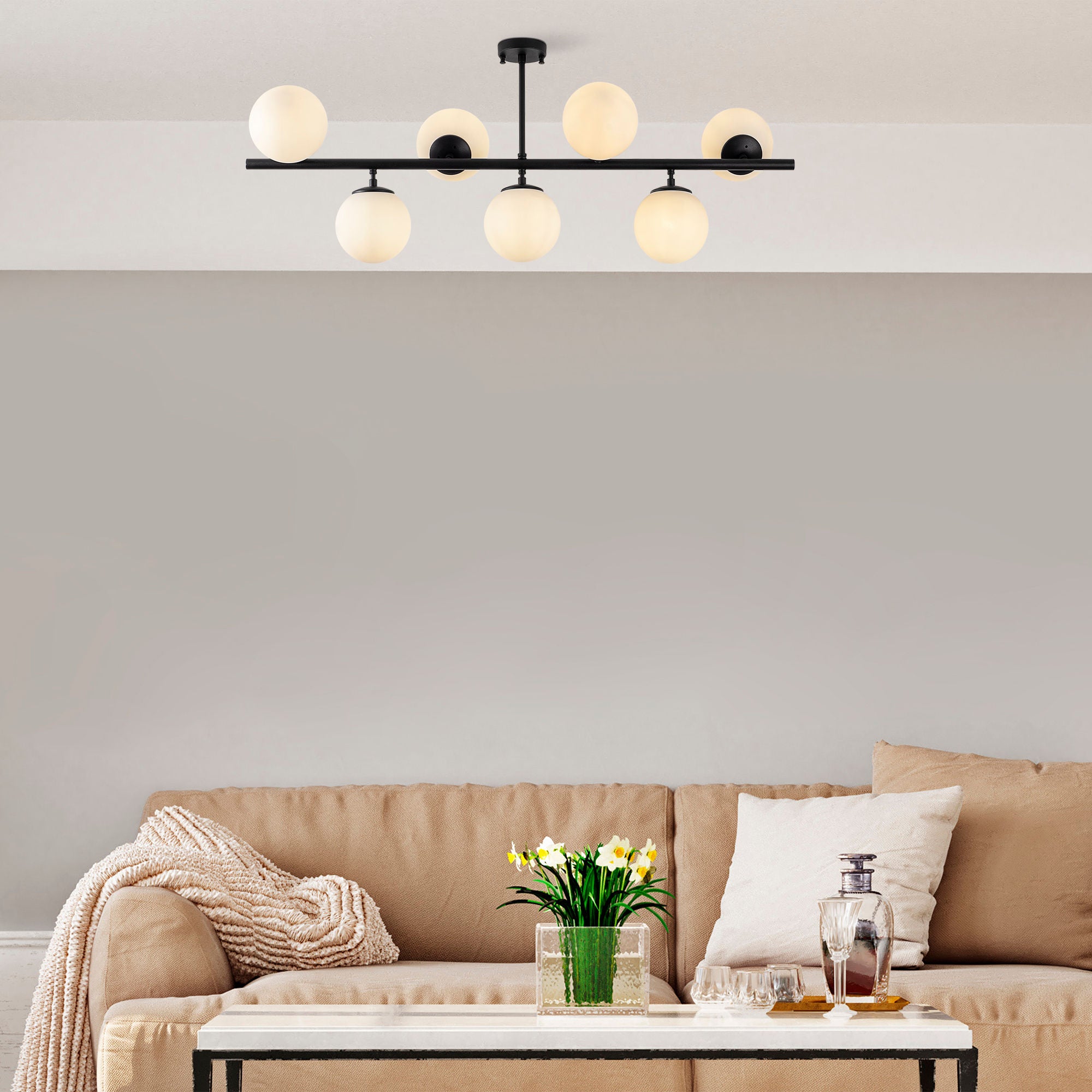 Candeeiro de Teto moderno – 113 x 40 x 46 cm – preto – metal e vidro