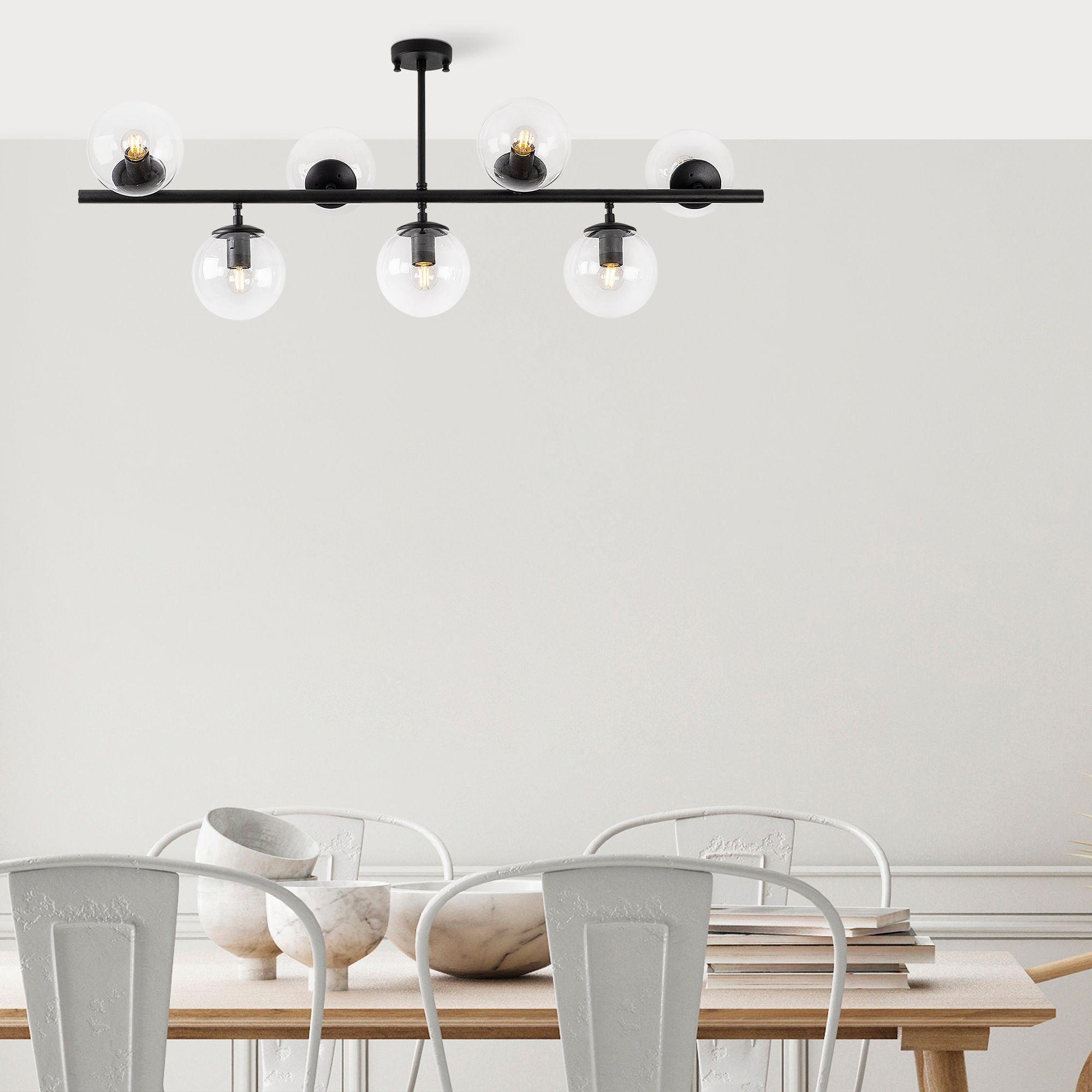 Candeeiro de Teto moderno – 113 x 40 x 46 cm – preto – metal e vidro
