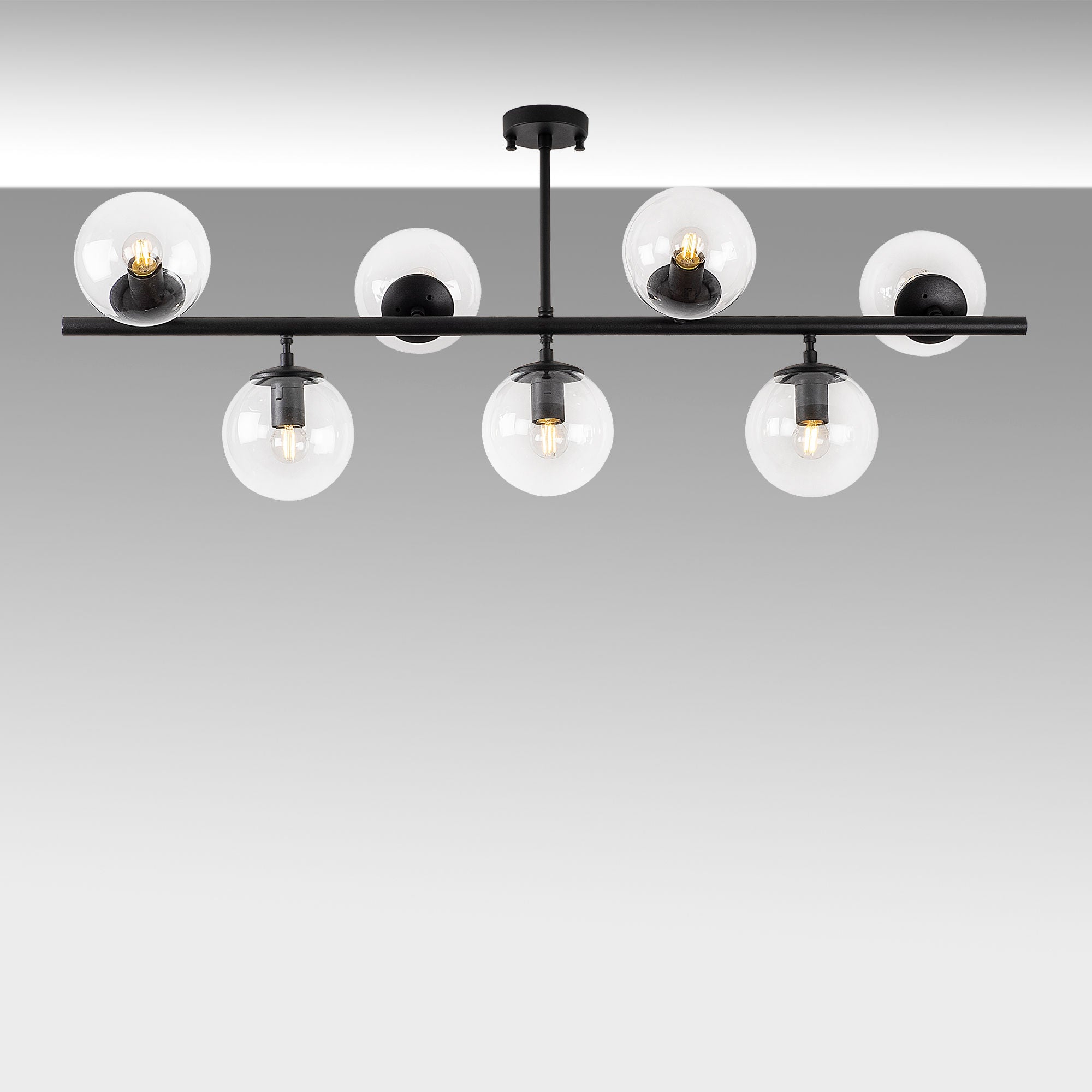 Candeeiro de Teto moderno – 113 x 40 x 46 cm – preto – metal e vidro