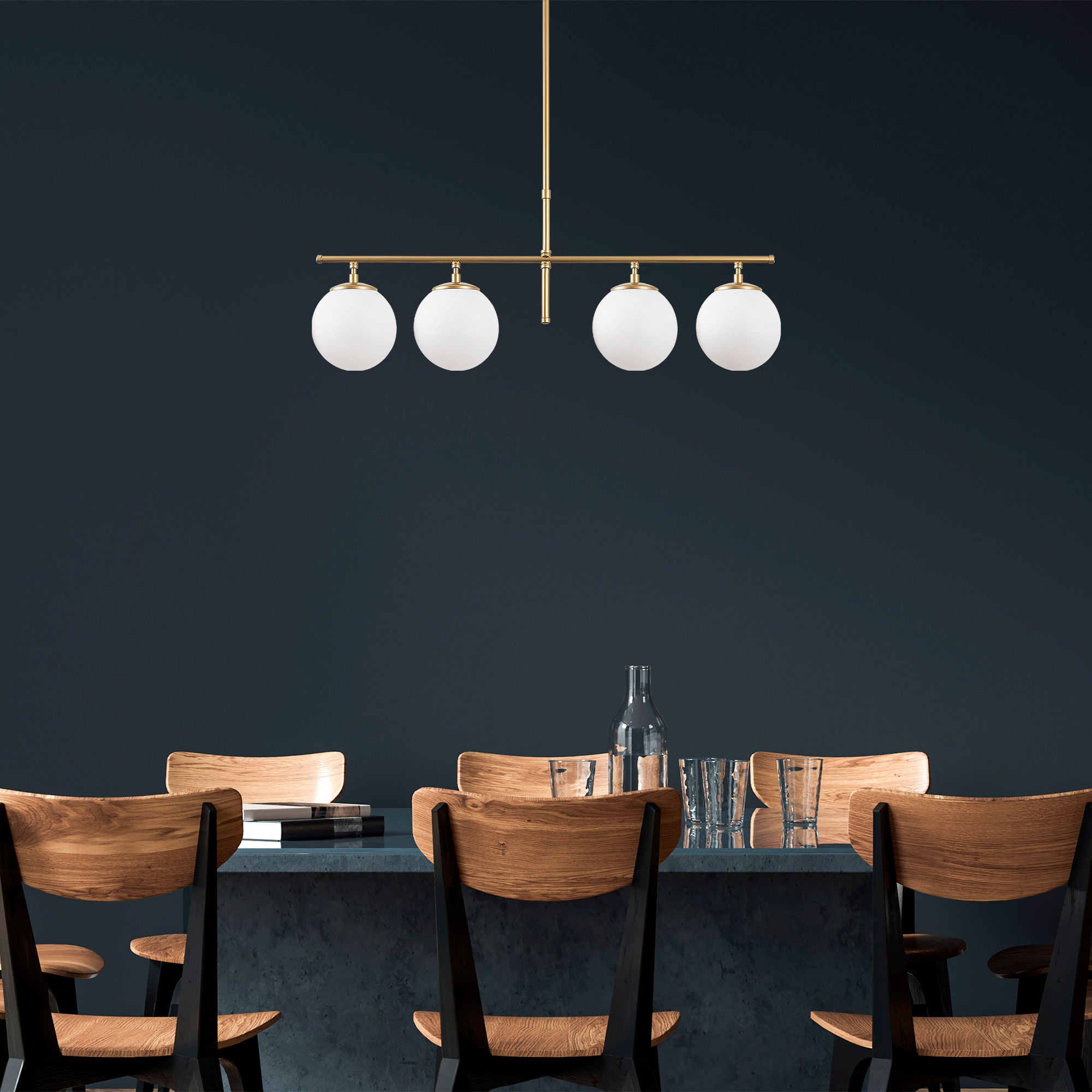 Candeeiro de Teto – 81 x 15 x 36-76 cm – Dourado – Metal e vidro