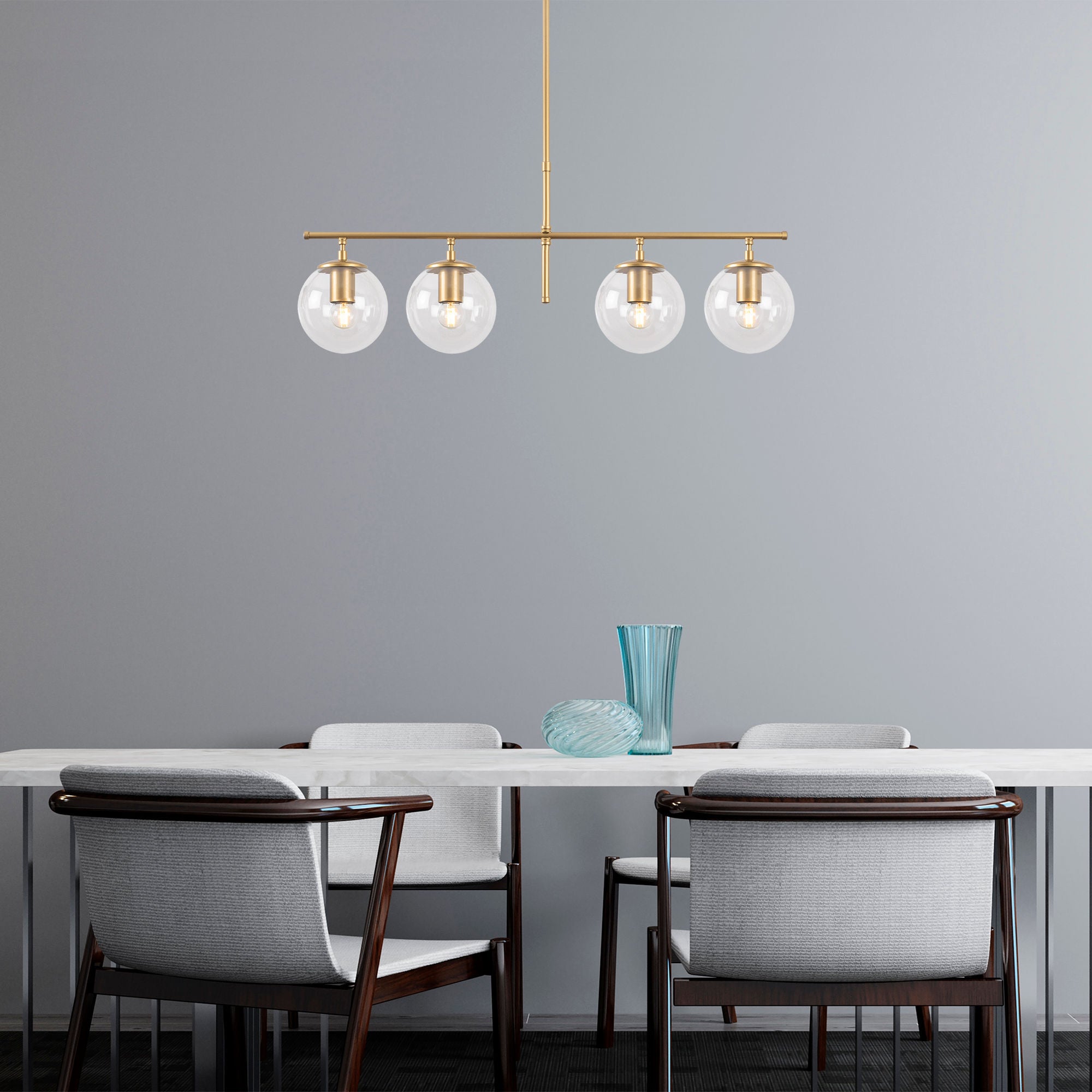 Candeeiro de Teto – 81 x 15 x 36-76 cm – Dourado – Metal e Vidro