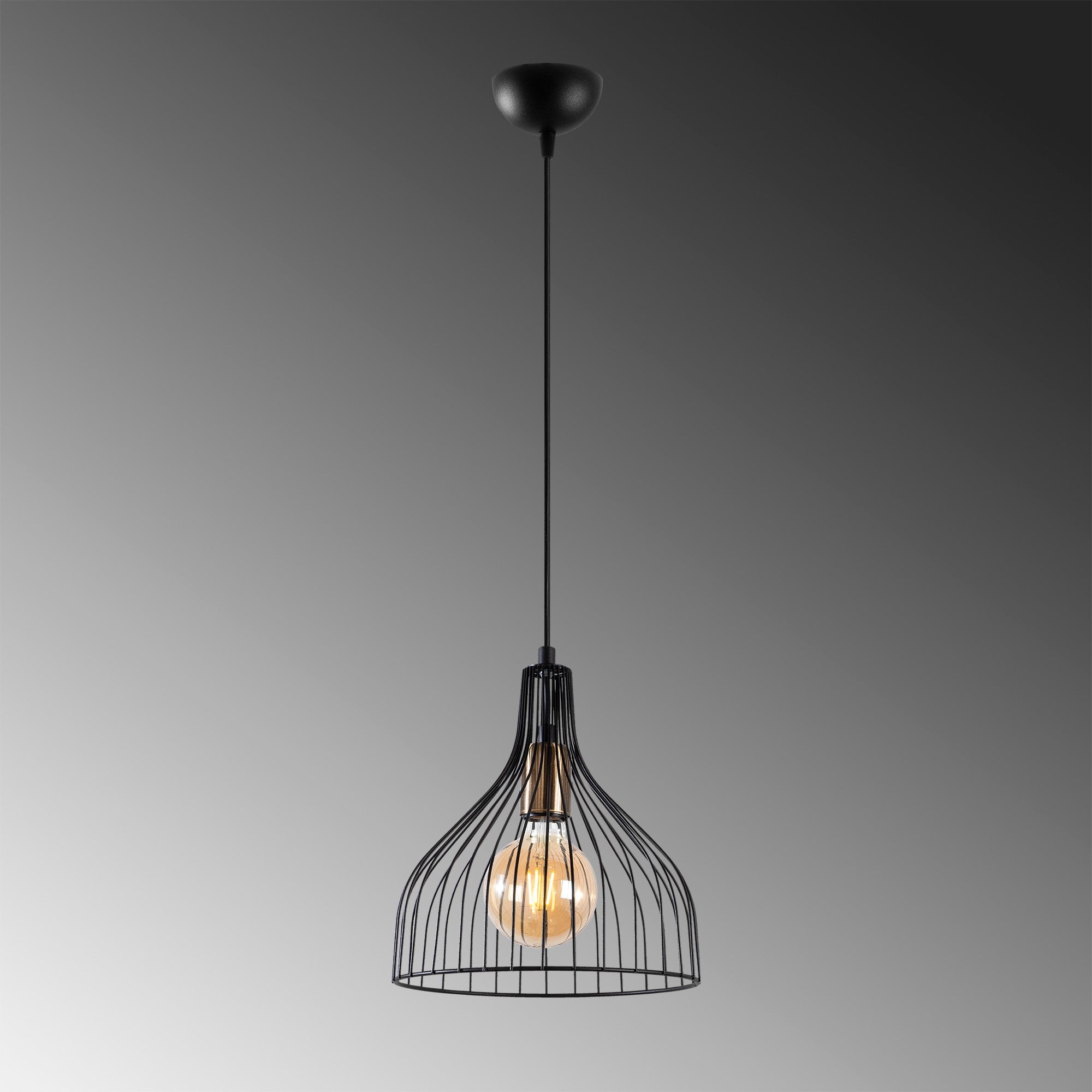 Candeeiro de Teto Industrial – 25 x 25 x 33 cm – Preto – Metal