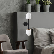Candeeiro de Parede estilosa, corpo de metal com tampa de vidro, 12 x 23 x 56 cm | Preto, antigo e branco | Ideal para decoração boêmia, industrial e escandinava | Soquete: 2 x E14