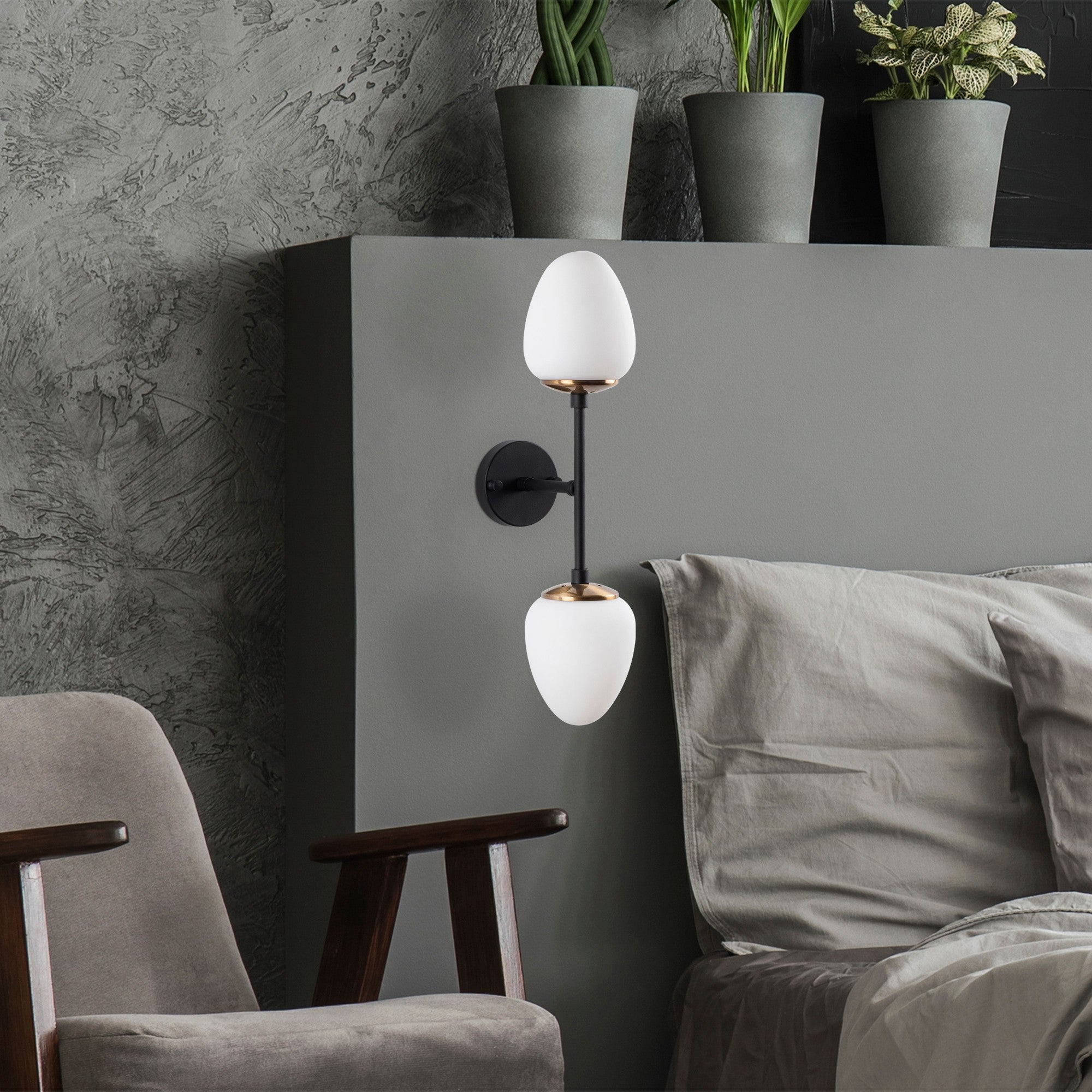 Candeeiro de Parede estilosa, corpo de metal com tampa de vidro, 12 x 23 x 56 cm | Preto, antigo e branco | Ideal para decoração boêmia, industrial e escandinava | Soquete: 2 x E14