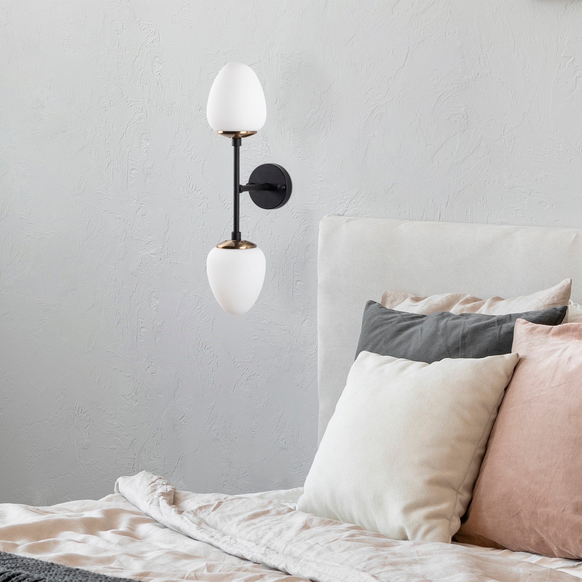 Candeeiro de Parede estilosa, corpo de metal com tampa de vidro, 12 x 23 x 56 cm | Preto, antigo e branco | Ideal para decoração boêmia, industrial e escandinava | Soquete: 2 x E14
