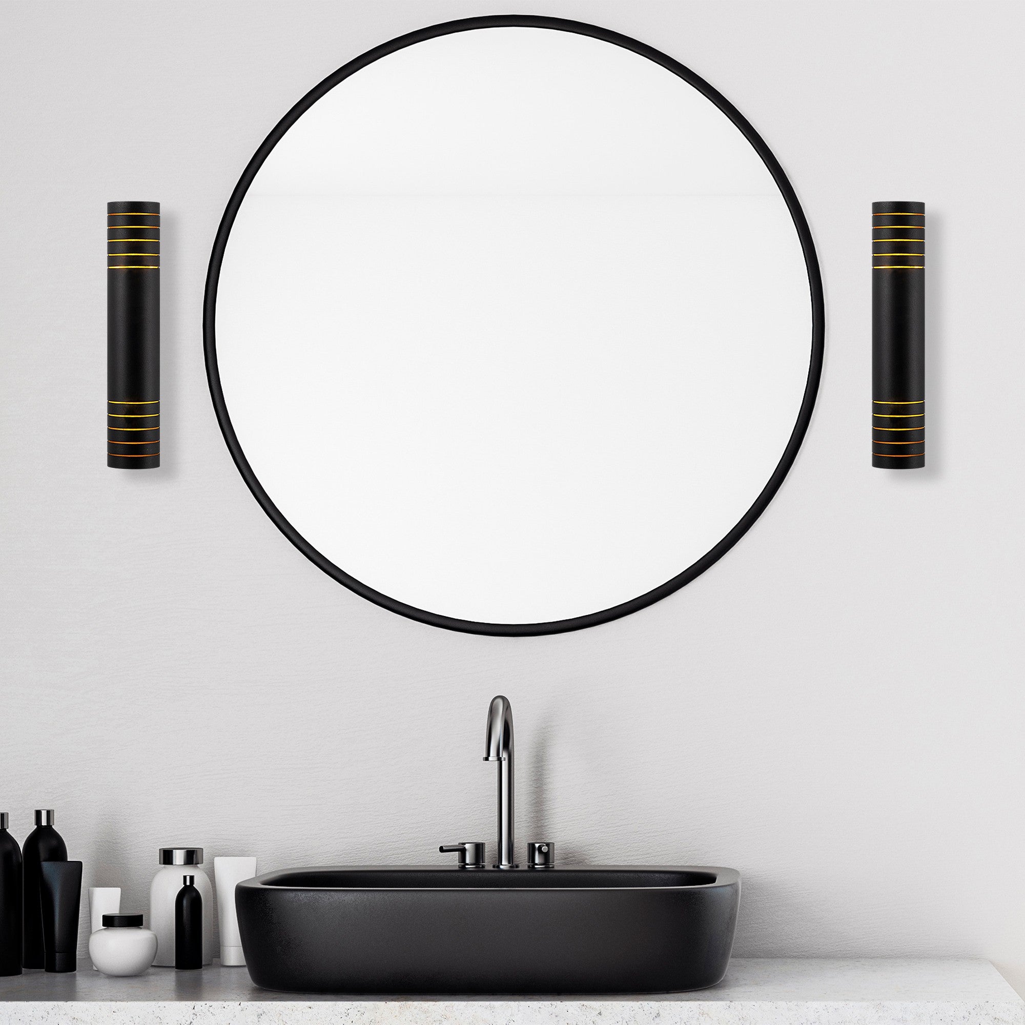 Candeeiro de Parede Moderna, Preta e Amarela, 8 x 12 x 40 cm | Corpo em Metal, IP20, 2 Soquetes G9 (Máx. 10 W) | Iluminação Elegante para Espaços Contemporâneos