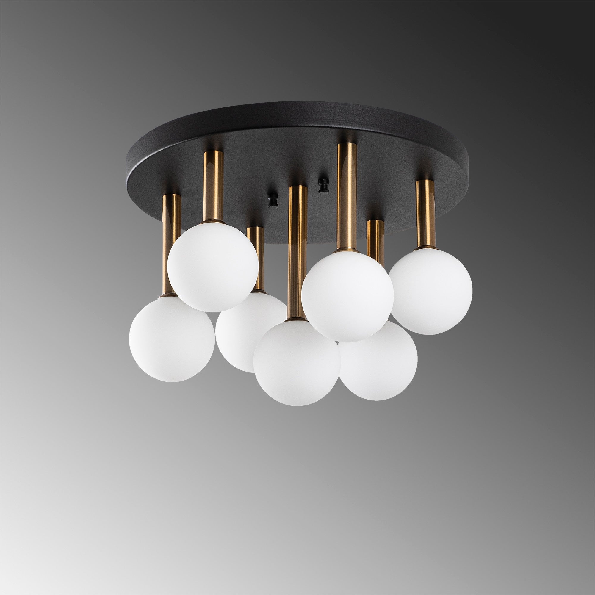 Candeeiro de Teto elegante com corpo de metal, preto e creme antigo, 44 x 44 x 40 cm | 7 soquetes G9, máx. 10 W | Design escandinavo industrial moderno, lâmpada não incluída