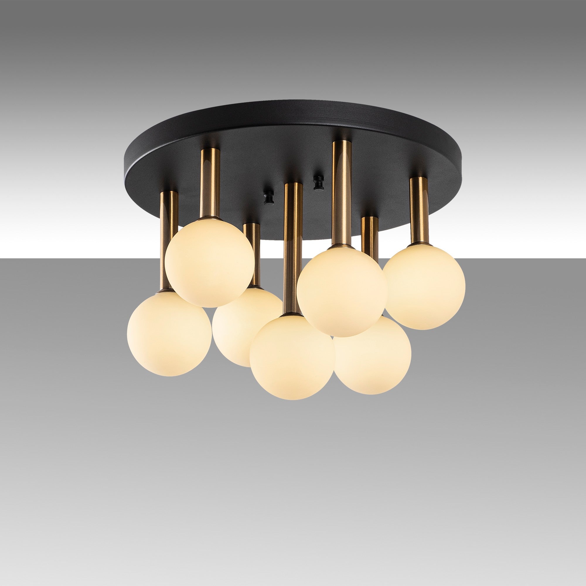 Candeeiro de Teto elegante com corpo de metal, preto e creme antigo, 44 x 44 x 40 cm | 7 soquetes G9, máx. 10 W | Design escandinavo industrial moderno, lâmpada não incluída