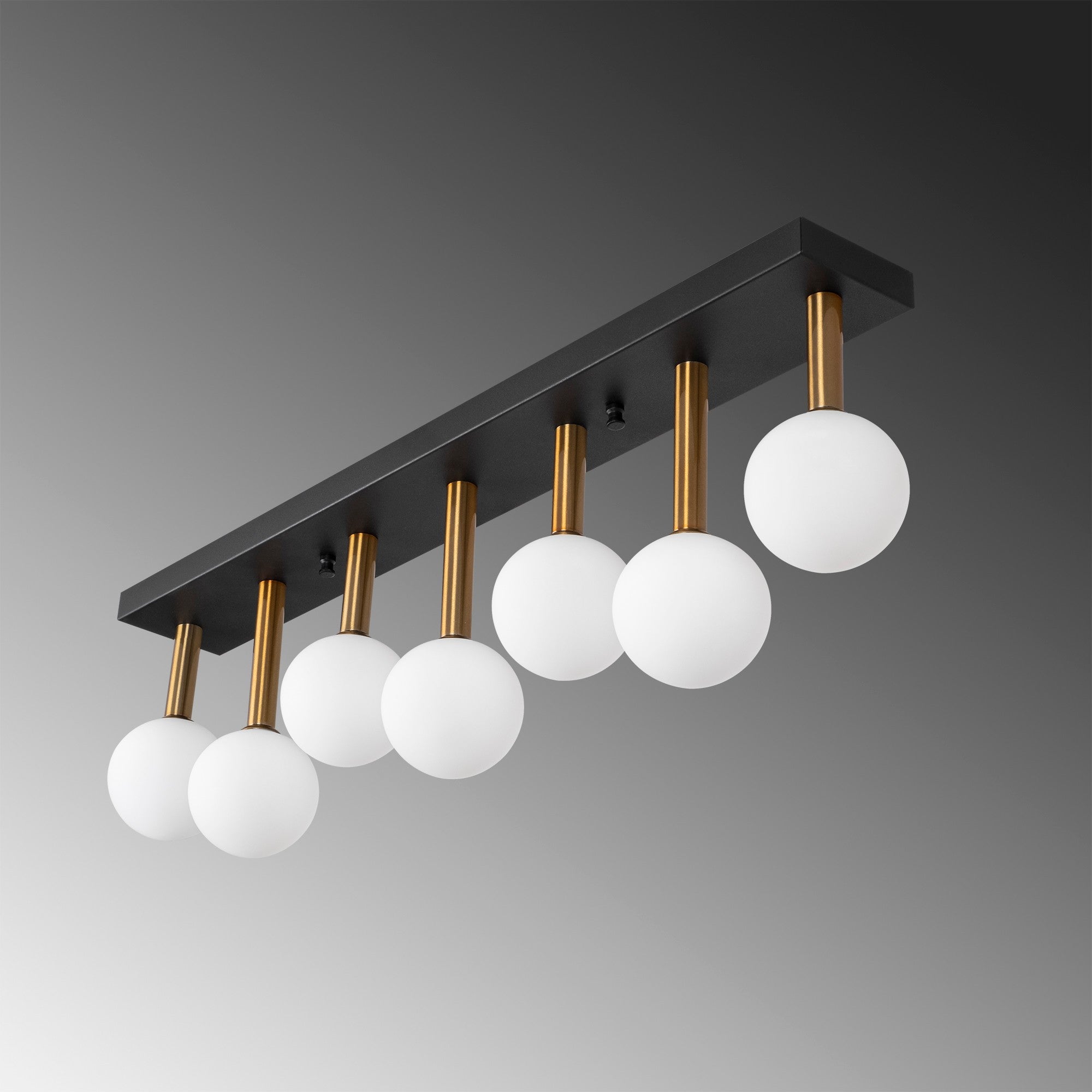 Candeeiro de Teto moderno com corpo de metal e tampa de vidro, 82 x 10 x 26 cm, preto/antigo/branco, 7 soquetes G9, design escandinavo elegante, lâmpada não incluída