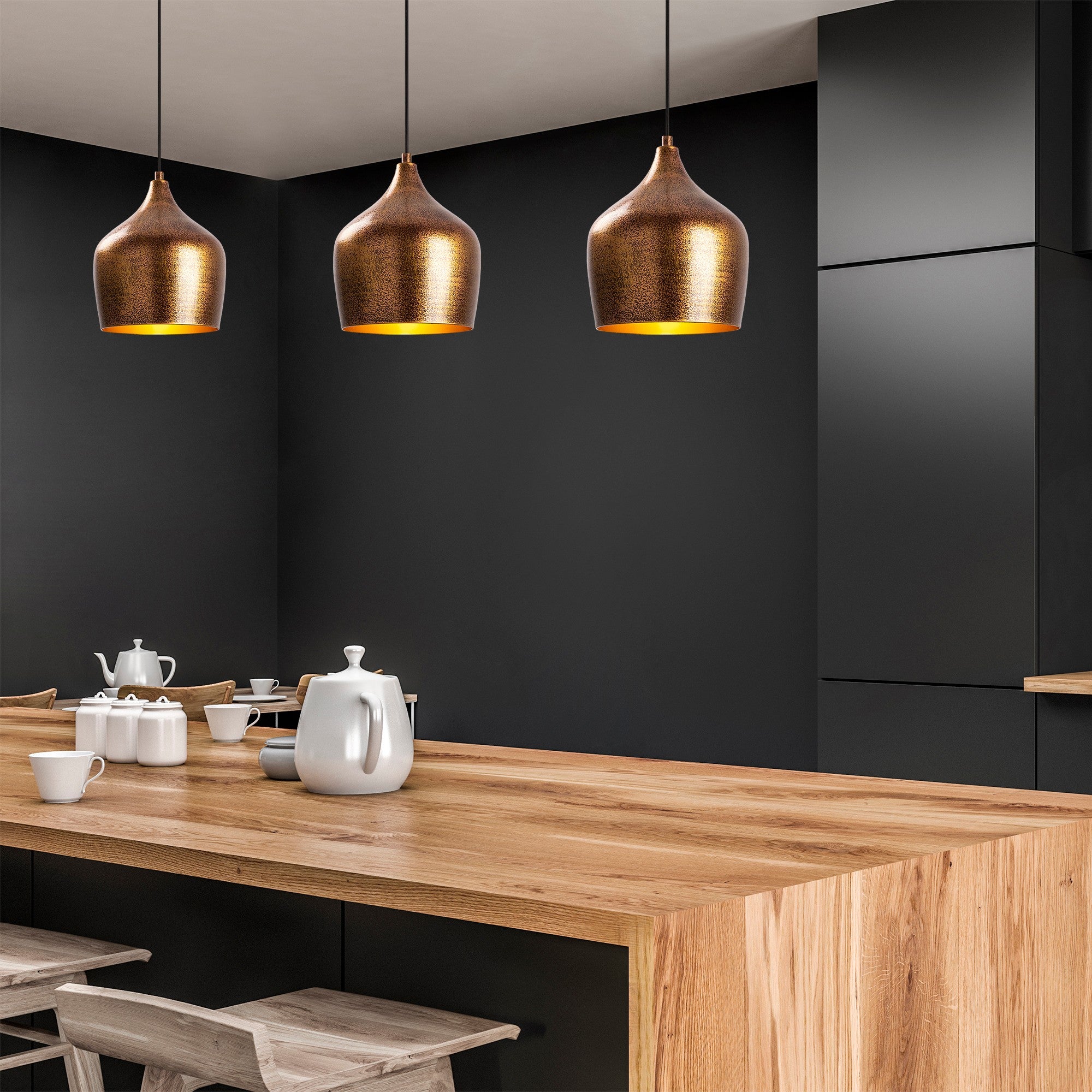 Candeeiro de Teto elegante de cobre, 20 x 20 x 35 cm, altura ajustável até 125 cm | Corpo de metal, design barroco e escandinavo | Soquete E27, máx. 40 W, IP20