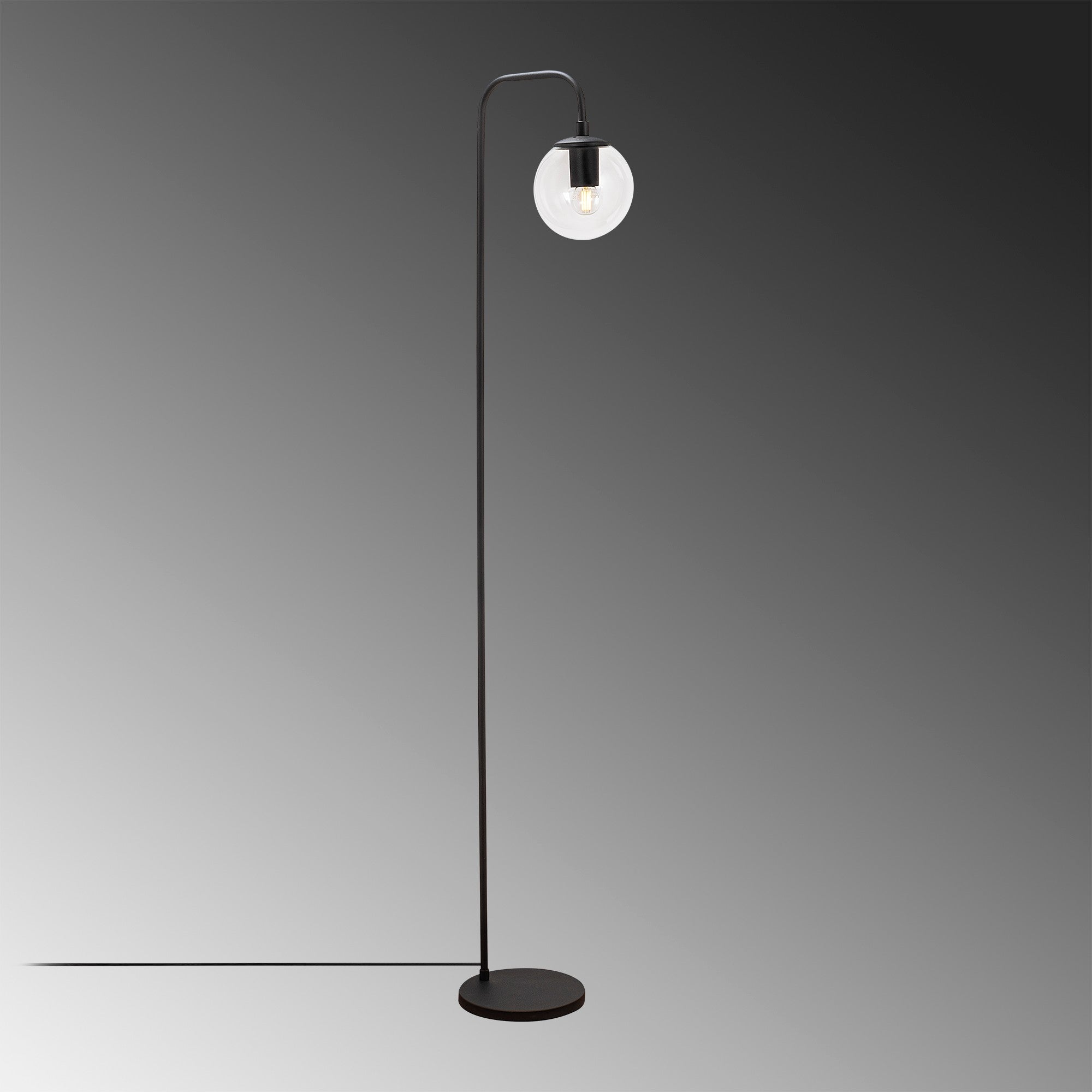 Candeeiro de Pé preta moderna com corpo de metal e tampa de vidro, 27 x 27 x 146 cm | Soquete E14, interruptor liga/desliga | Design industrial e escandinavo elegante