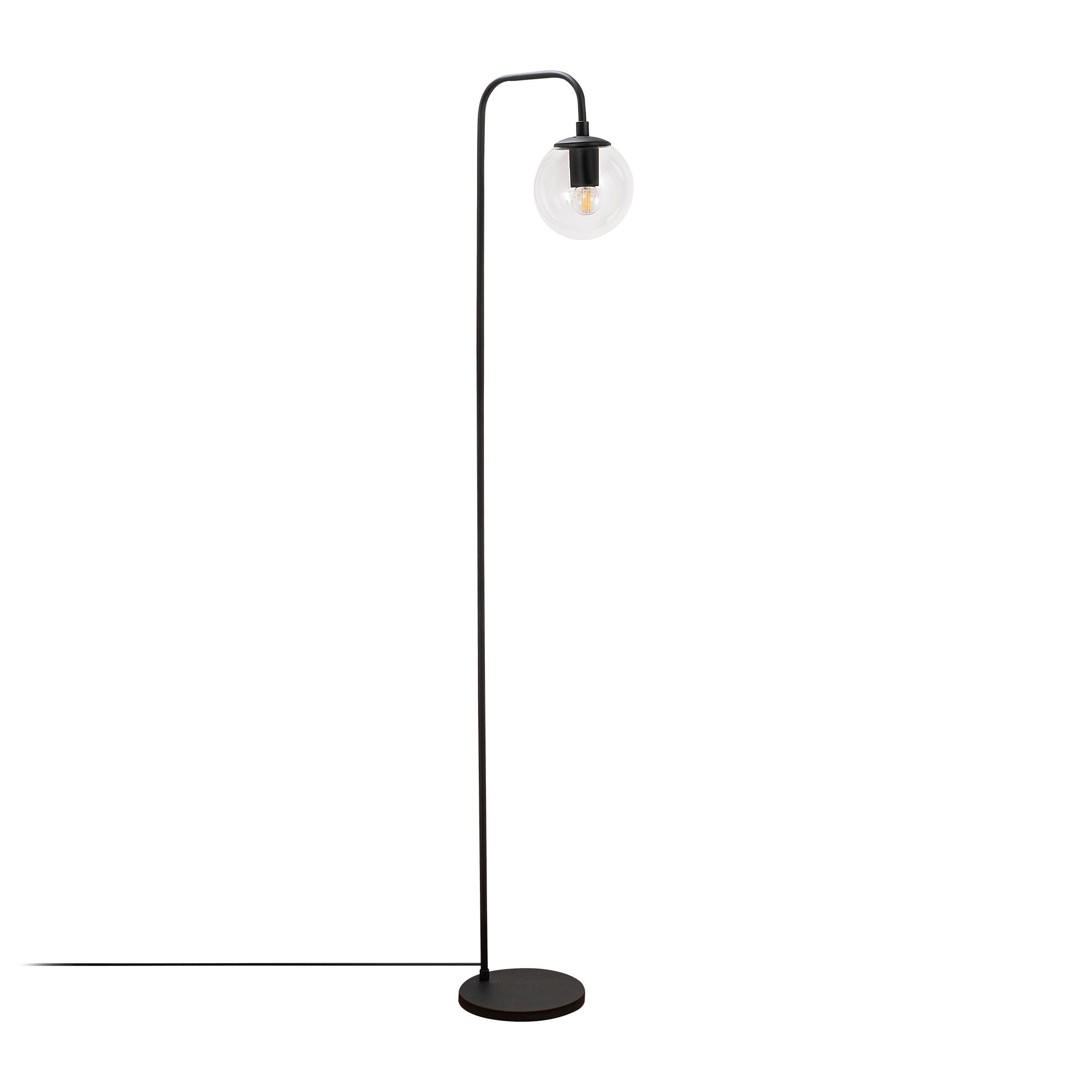 Candeeiro de Pé preta moderna com corpo de metal e tampa de vidro, 27 x 27 x 146 cm | Soquete E14, interruptor liga/desliga | Design industrial e escandinavo elegante