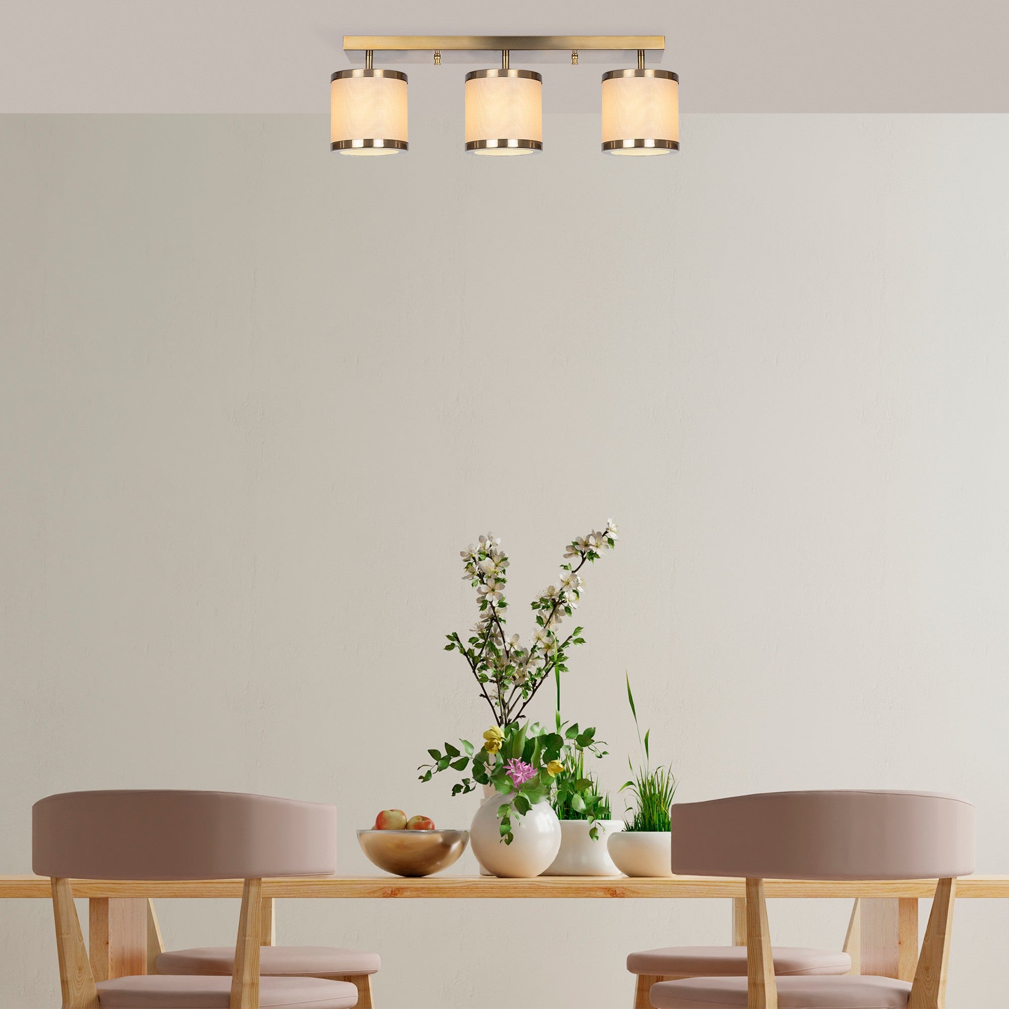 Candeeiro de Teto Vintage Elegante, Corpo de Metal, 66 x 15 x 21 cm | 3 Soquetes E27, Máx. 40 W | Design Glamouroso para Espaços Modernos, Lâmpada Não Inclusa