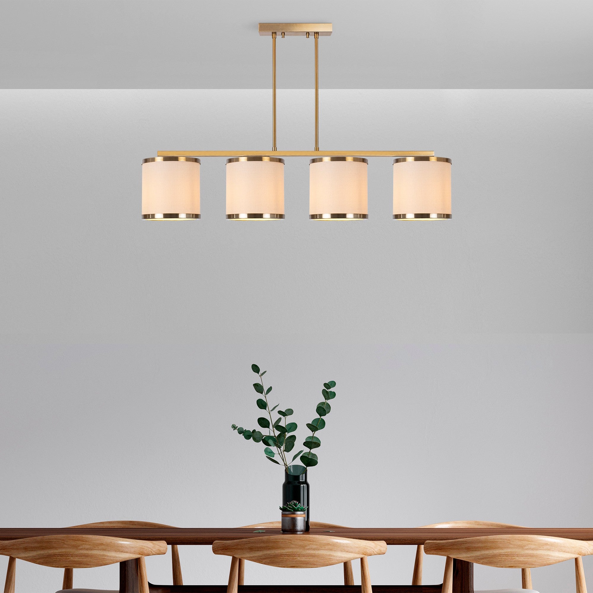 Candeeiro de Teto Vintage Elegante, Corpo em Metal, 107 x 20 x 68 cm | 4 Soquetes E27, Máx. 40 W | Design Glamouroso para Espaços Modernos, Lâmpada Não Inclusa