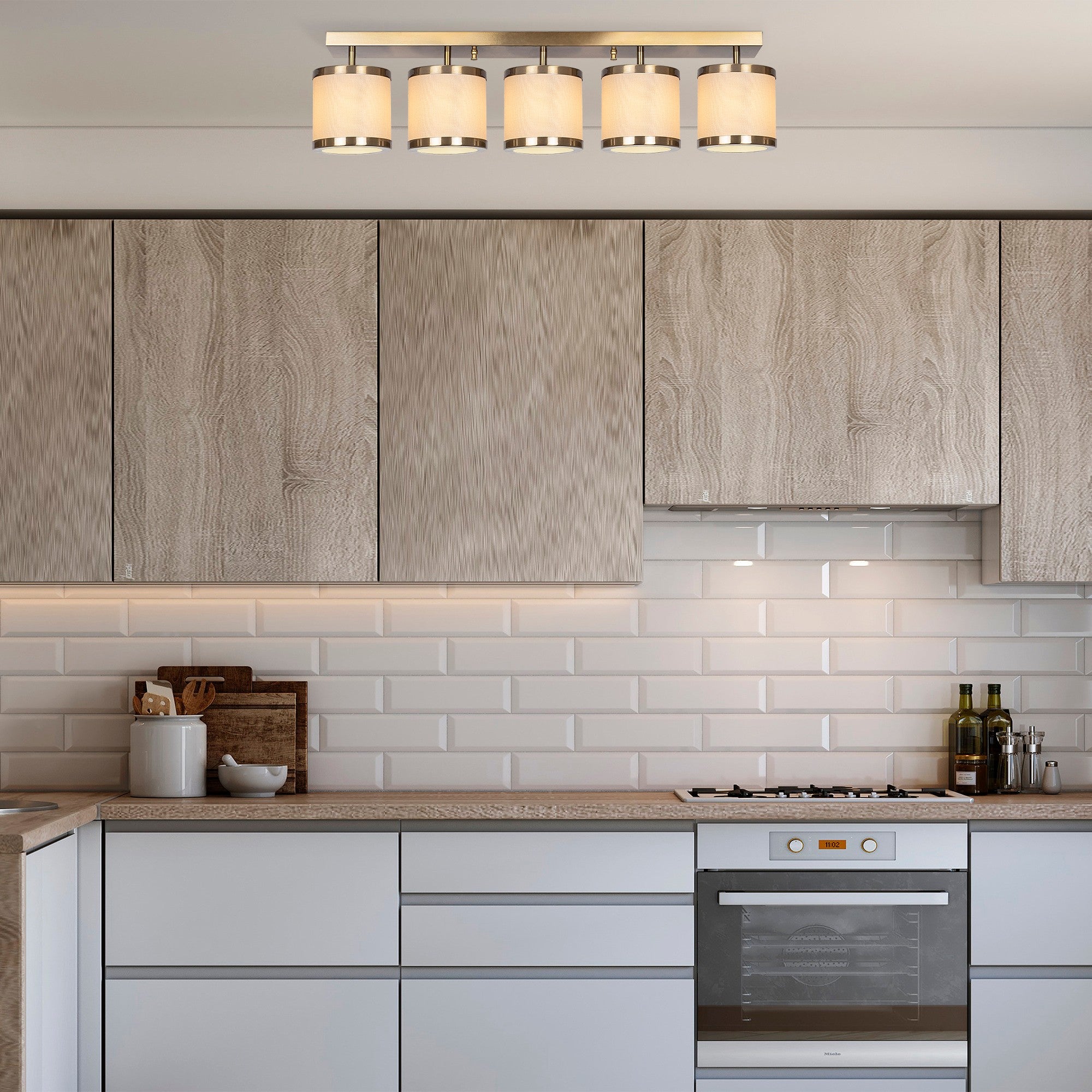 Candeeiro de Teto Vintage Elegante, Corpo em Metal, 84 x 15 x 21 cm | 5 Soquetes E27, Máx. 40 W | Design Glamouroso para Espaços Modernos, Lâmpada Não Inclusa