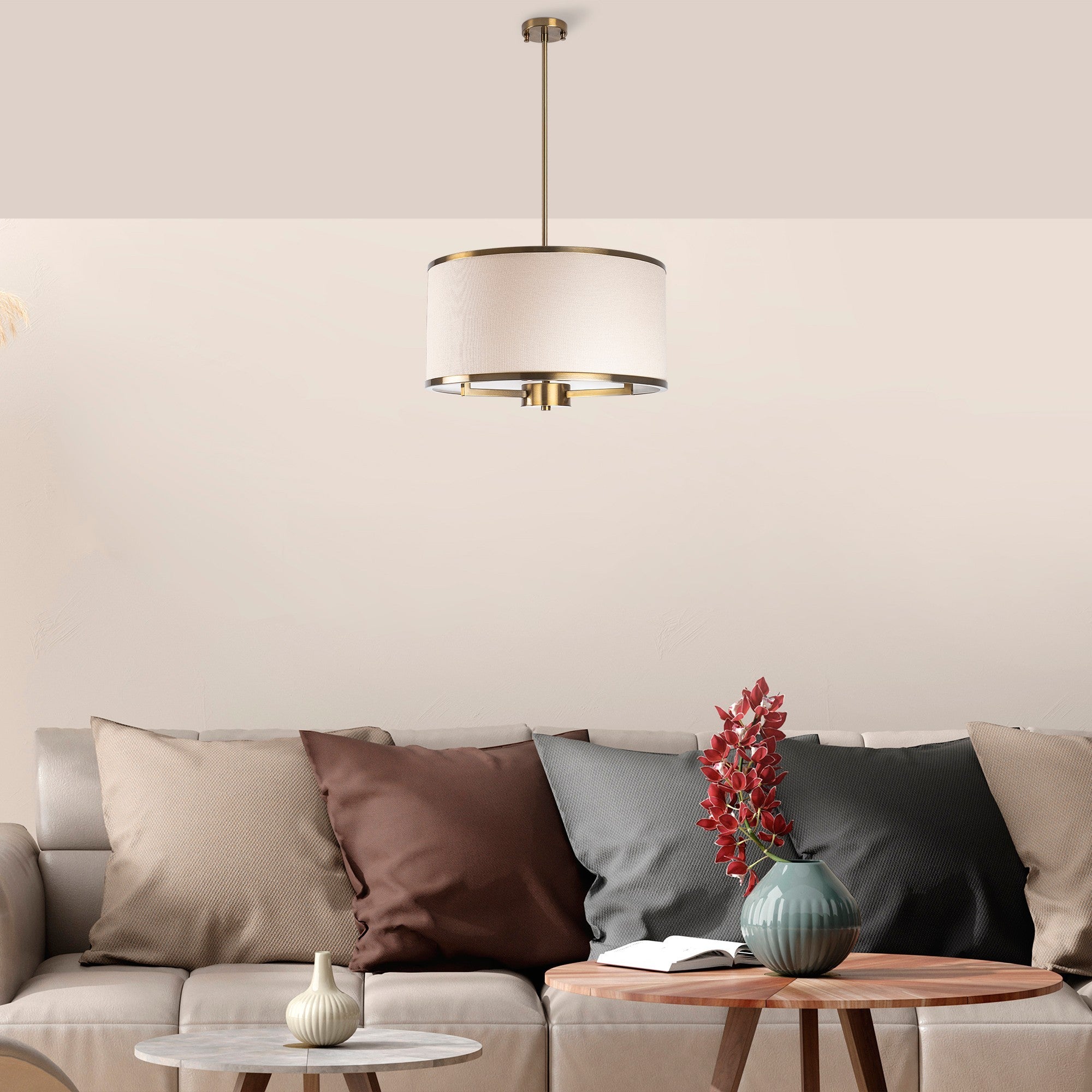 Candeeiro de Teto Vintage Elegante, Corpo em Metal, 50 x 50 x 84 cm | 3 Soquetes E27, Máx. 40 W | Design Glamouroso para Espaços Modernos, Classificação IP20