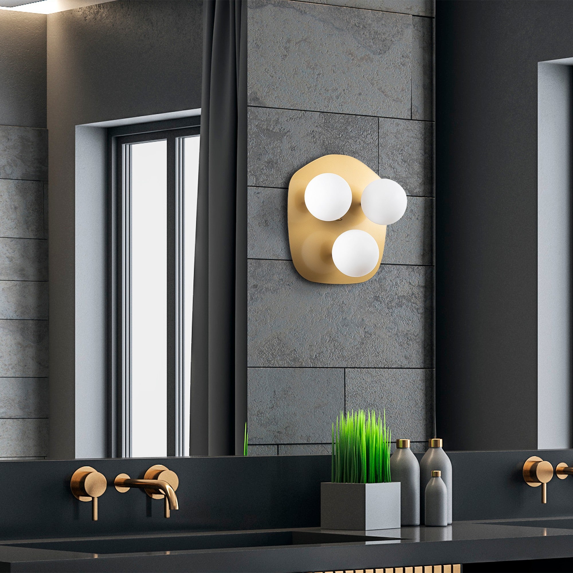 Candeeiro de Parede moderna dourada, corpo de metal com tampa de vidro, 37 x 44 x 45 cm | 3 soquetes E14, máx. 40 W | Design escandinavo elegante para decoração glamourosa e hoteleira