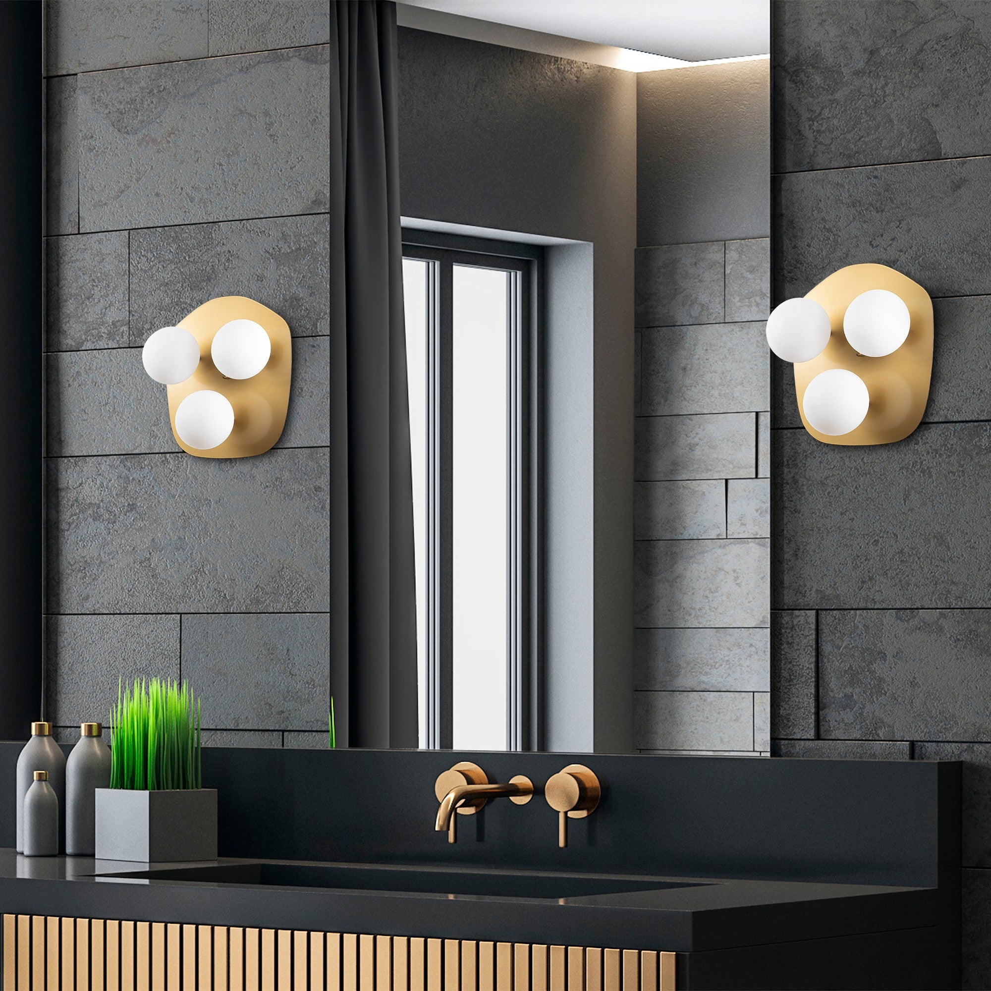 Candeeiro de Parede moderna dourada, corpo de metal com tampa de vidro, 37 x 44 x 45 cm | 3 soquetes E14, máx. 40 W | Design escandinavo elegante para decoração glamourosa e hoteleira