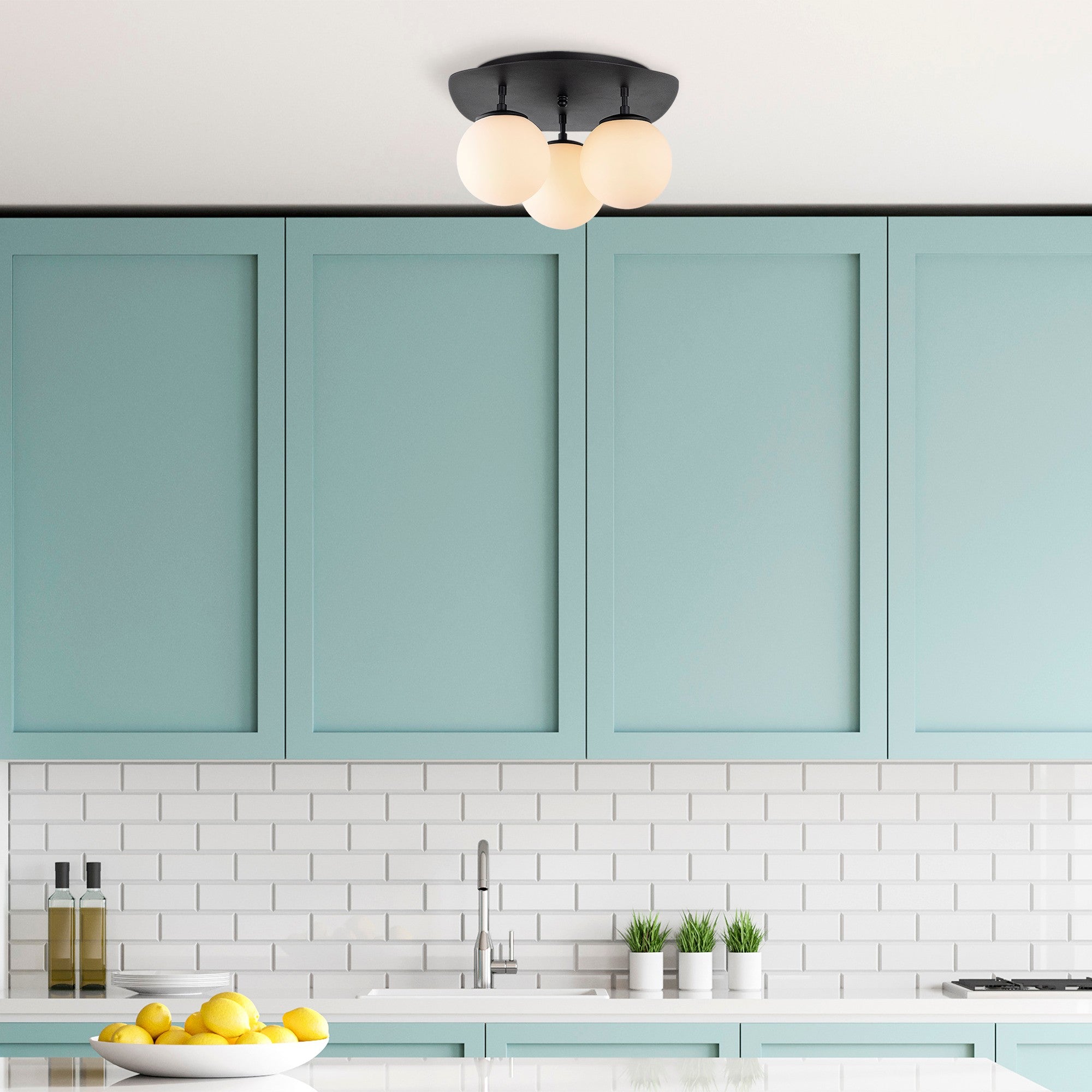 Candeeiro de Teto Industrial Moderno, Preto e Branco, 37 x 44 x 25 cm | Corpo em Metal, Tampa de Vidro, 3 Soquetes E14 (Máx. 40 W) | Iluminação Elegante para Casa e Escritório