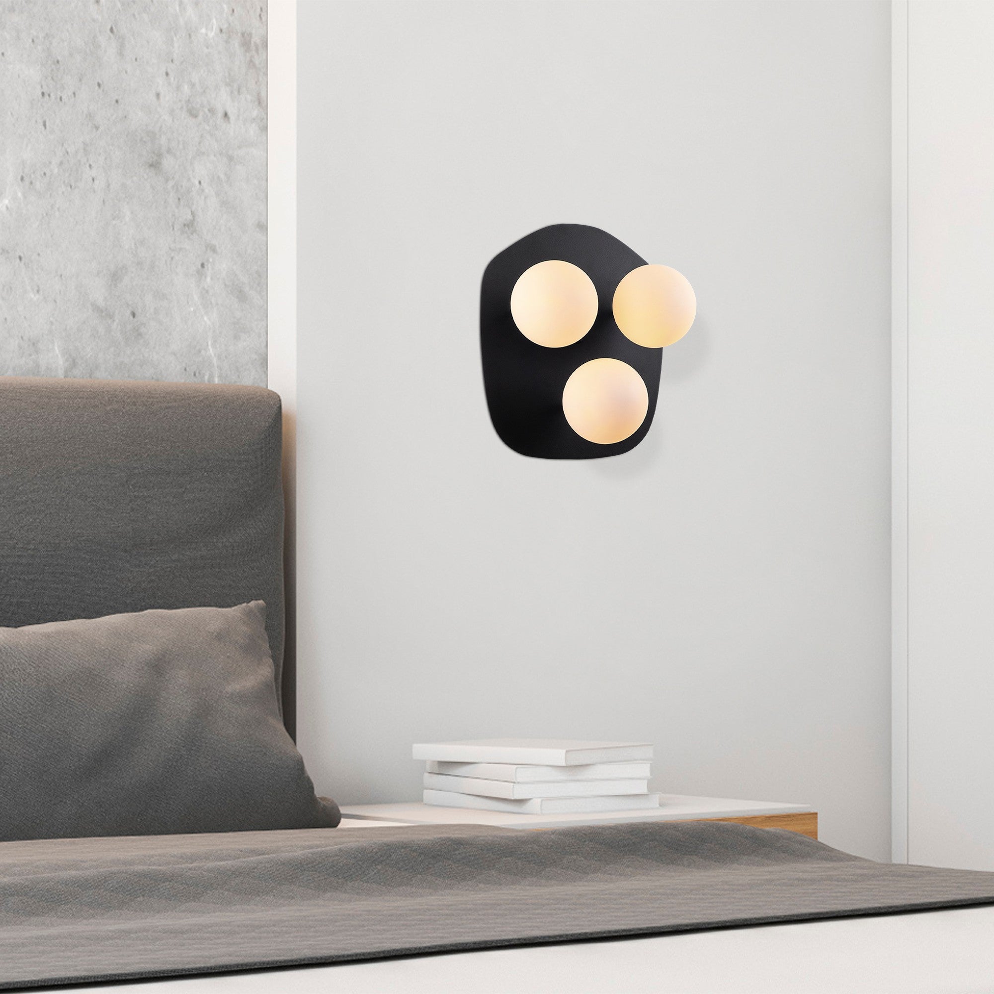 Candeeiro de Parede moderna com corpo de metal e tampa de vidro, preta e creme, 37 x 44 x 45 cm | 3 soquetes E14, máx. 40 W | Design industrial e escandinavo elegante