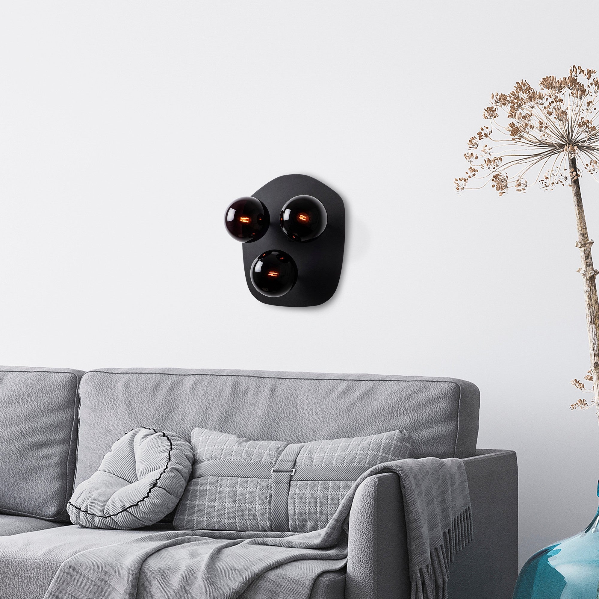 Candeeiro de Parede preta moderna, corpo de metal com tampa de vidro, 37 x 44 x 45 cm | 3 soquetes E14, máx. 40 W | Design industrial e escandinavo elegante para decoração de casa