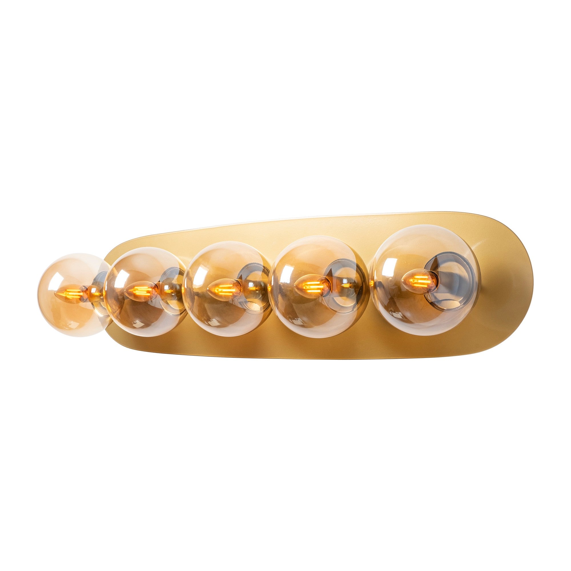 Candeeiro de Parede elegante com corpo de metal e tampa de vidro, acabamento dourado, 90 x 23 x 26 cm | 5 soquetes E14, máx. 40 W | Design escandinavo moderno para espaços glamorosos