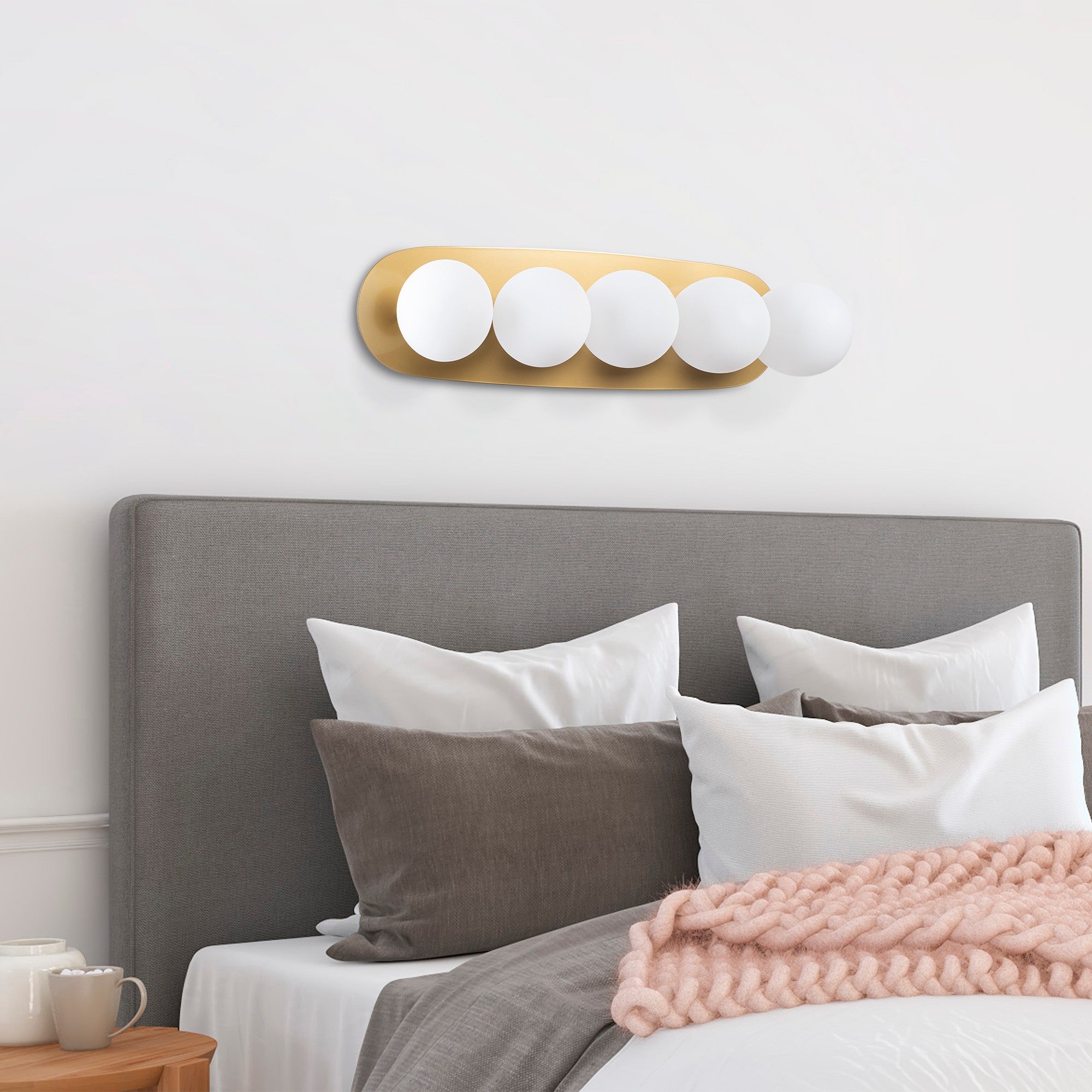 Candeeiro de Parede moderna dourada, corpo de metal com tampa de vidro, 90 x 23 x 26 cm | 5 soquetes E14, máx. 40 W | Design escandinavo elegante para casa e escritório