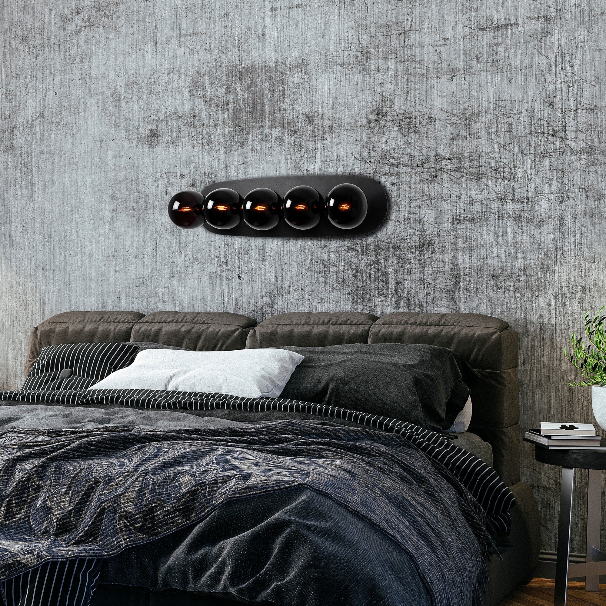 Candeeiro de Parede preta moderna, corpo de metal com tampa de vidro, 90 x 23 x 26 cm | 5 soquetes E14, IP20, design industrial e escandinavo | Perfeito para decoração de casa
