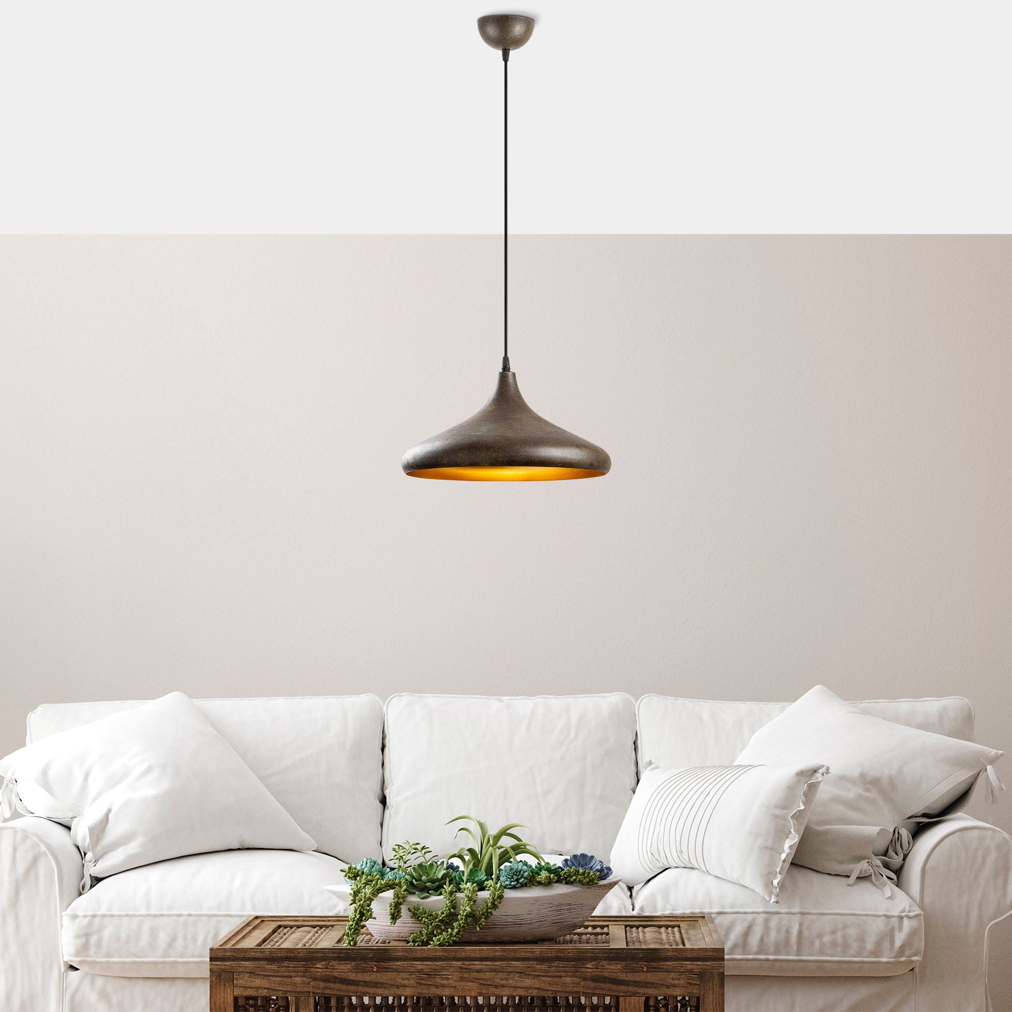 Candeeiro de Teto moderno de pátina, corpo de metal, 35 x 35 x 114 cm, altura ajustável, soquete E27, design industrial e escandinavo, perfeito para decoração de casa
