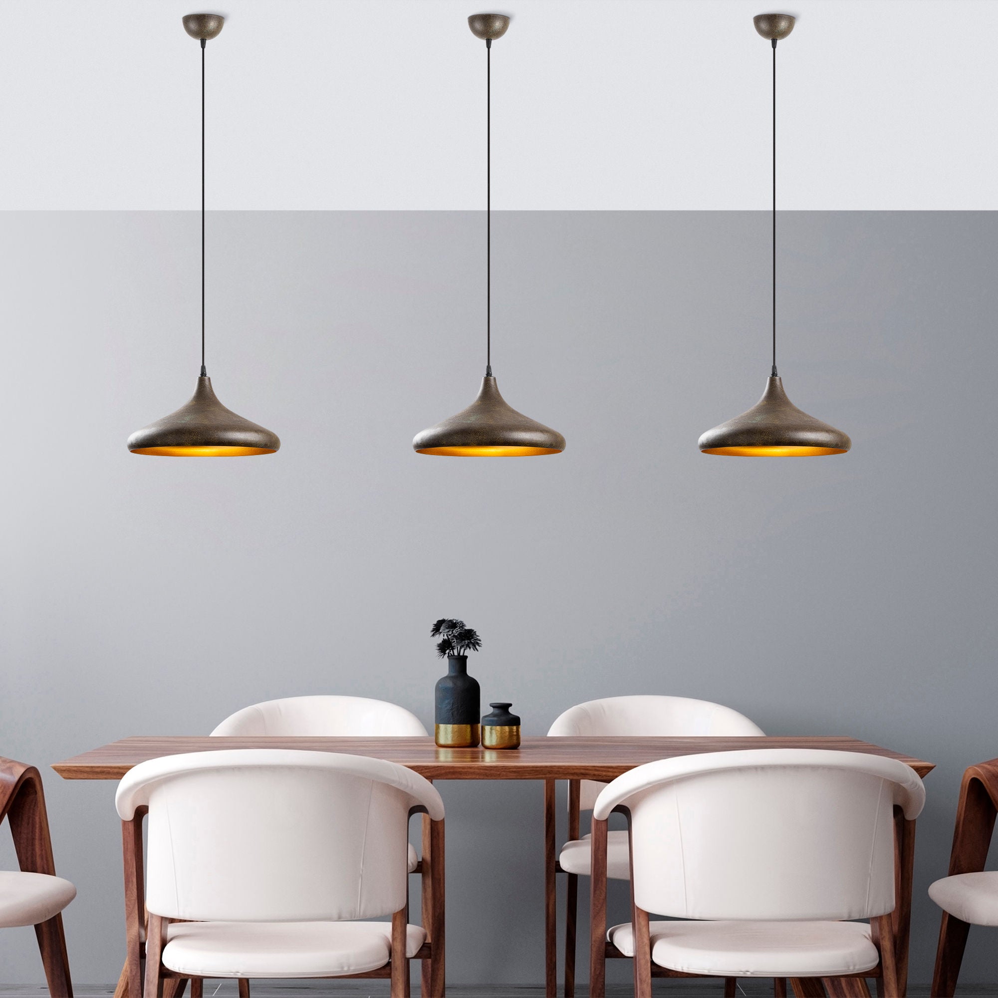 Candeeiro de Teto moderno de pátina, corpo de metal, 35 x 35 x 114 cm, altura ajustável, soquete E27, design industrial e escandinavo, perfeito para decoração de casa