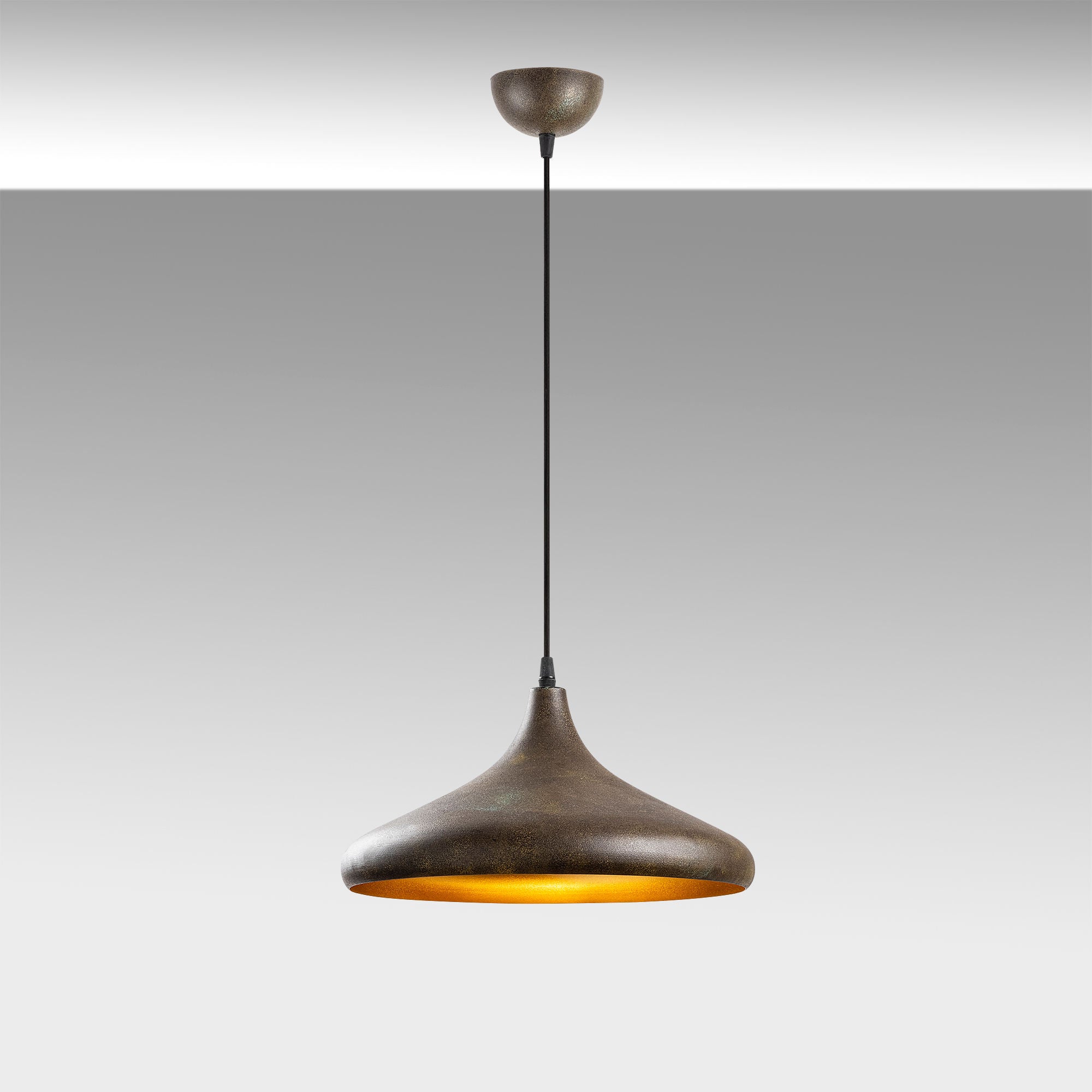 Candeeiro de Teto moderno de pátina, corpo de metal, 35 x 35 x 114 cm, altura ajustável, soquete E27, design industrial e escandinavo, perfeito para decoração de casa