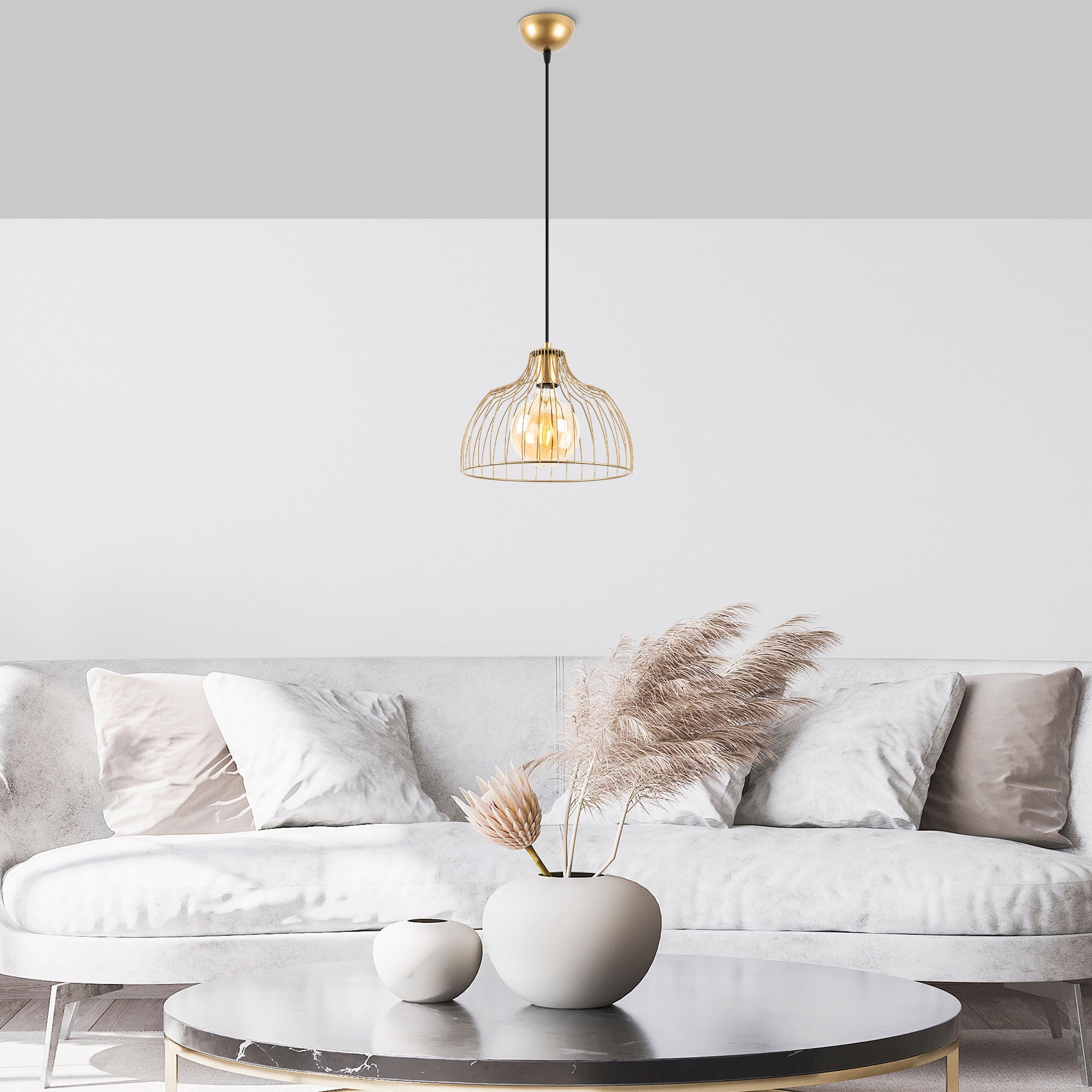 Candeeiro de Teto Dourado Elegante, Corpo em Metal, 30 x 30 x 121 cm | Altura Ajustável, Soquete E27, Design Moderno | Perfeito para Decoração Glamourosa
