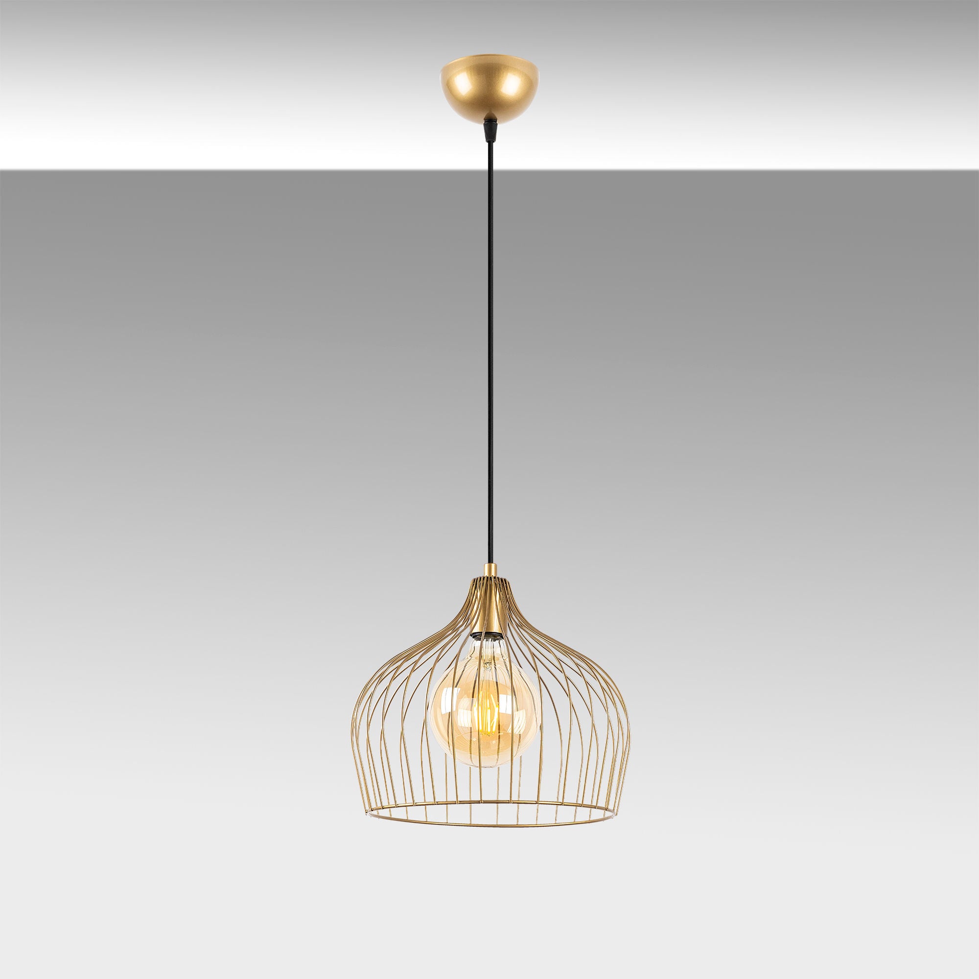 Candeeiro de Teto Dourado Elegante, Corpo em Metal, 30 x 30 x 121 cm | Altura Ajustável, Soquete E27, Design Moderno | Perfeito para Decoração Glamourosa