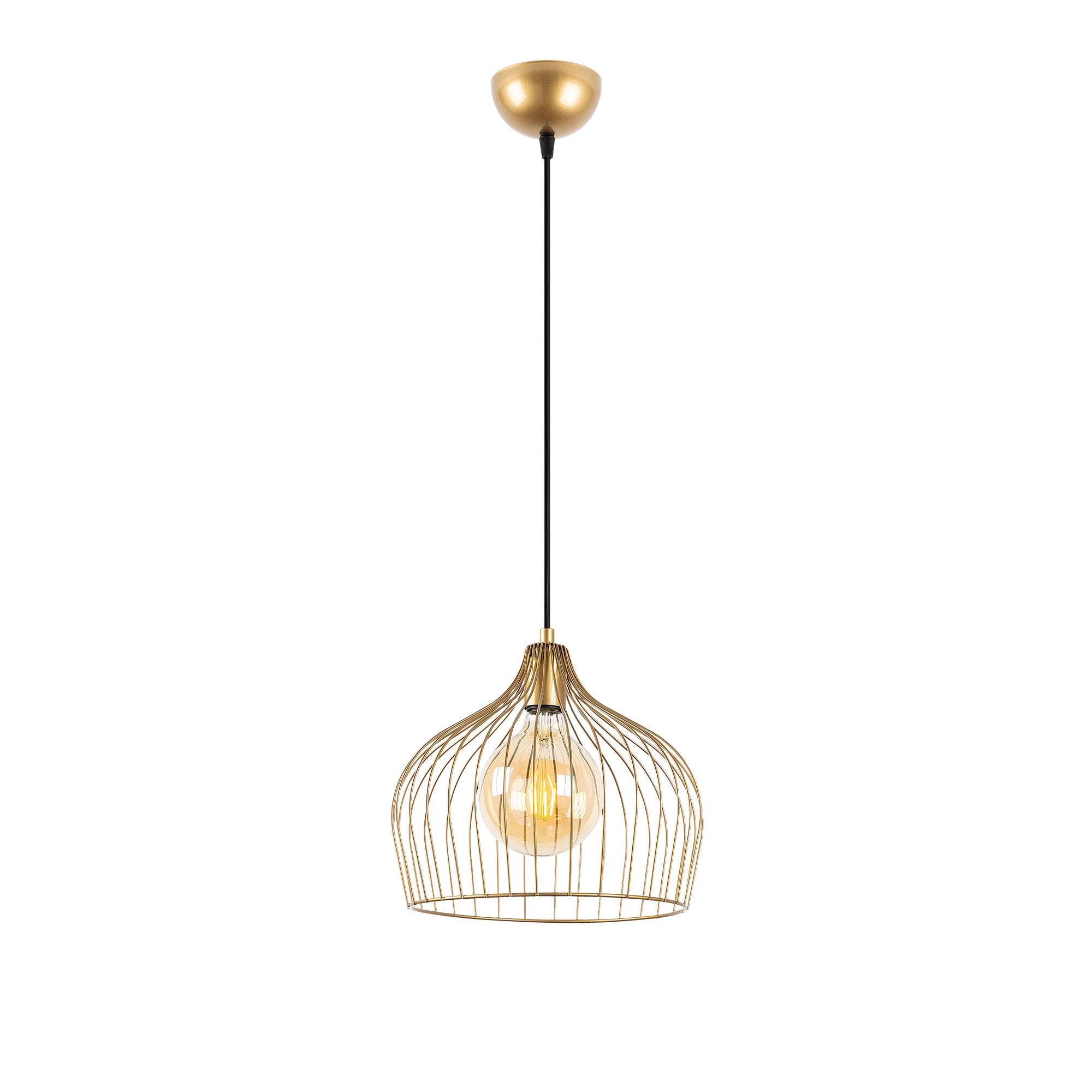 Candeeiro de Teto Dourado Elegante, Corpo em Metal, 30 x 30 x 121 cm | Altura Ajustável, Soquete E27, Design Moderno | Perfeito para Decoração Glamourosa