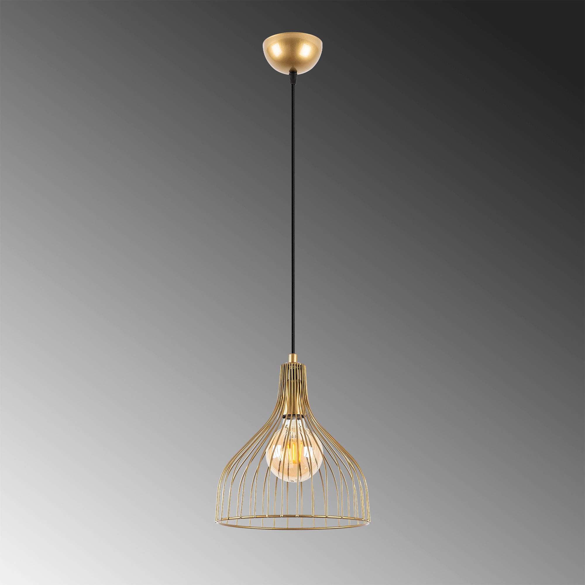 Candeeiro de Teto Dourado Elegante, Corpo em Metal, 25 x 25 x 123 cm, Altura Ajustável, Soquete E27, Design Moderno e Glamouroso | Perfeito para Salas de Estar e Jantar