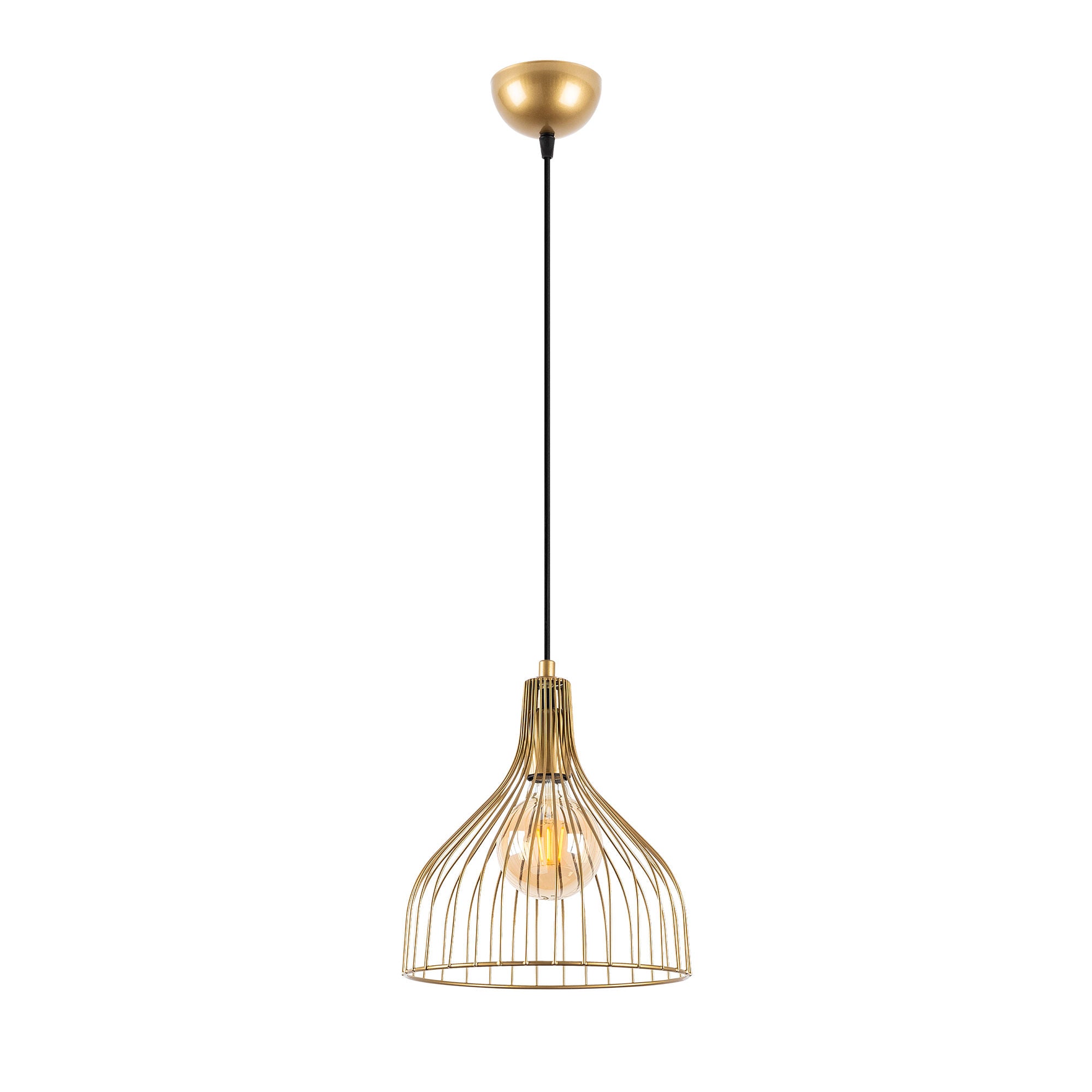 Candeeiro de Teto Dourado Elegante, Corpo em Metal, 25 x 25 x 123 cm, Altura Ajustável, Soquete E27, Design Moderno e Glamouroso | Perfeito para Salas de Estar e Jantar