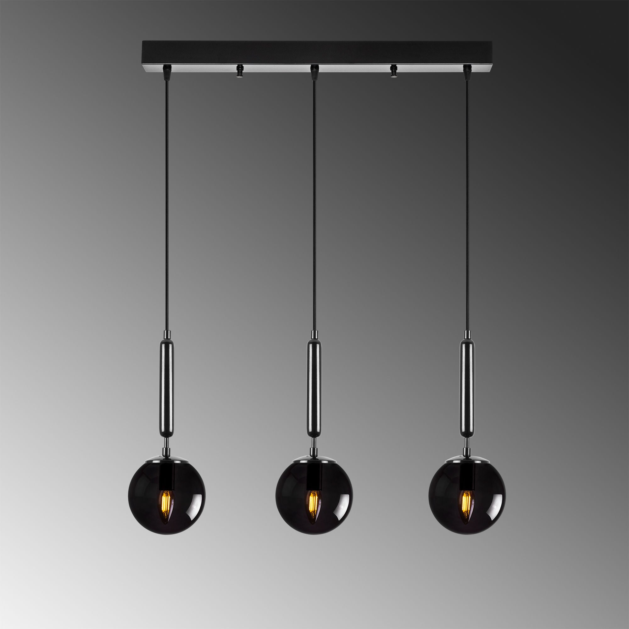 Candeeiro de Teto preto moderno, corpo de metal, altura ajustável, 62 x 15 x 134 cm | Tampa de vidro (15 cm) | 3 x E14 máx. 40 W | Design industrial e escandinavo elegante